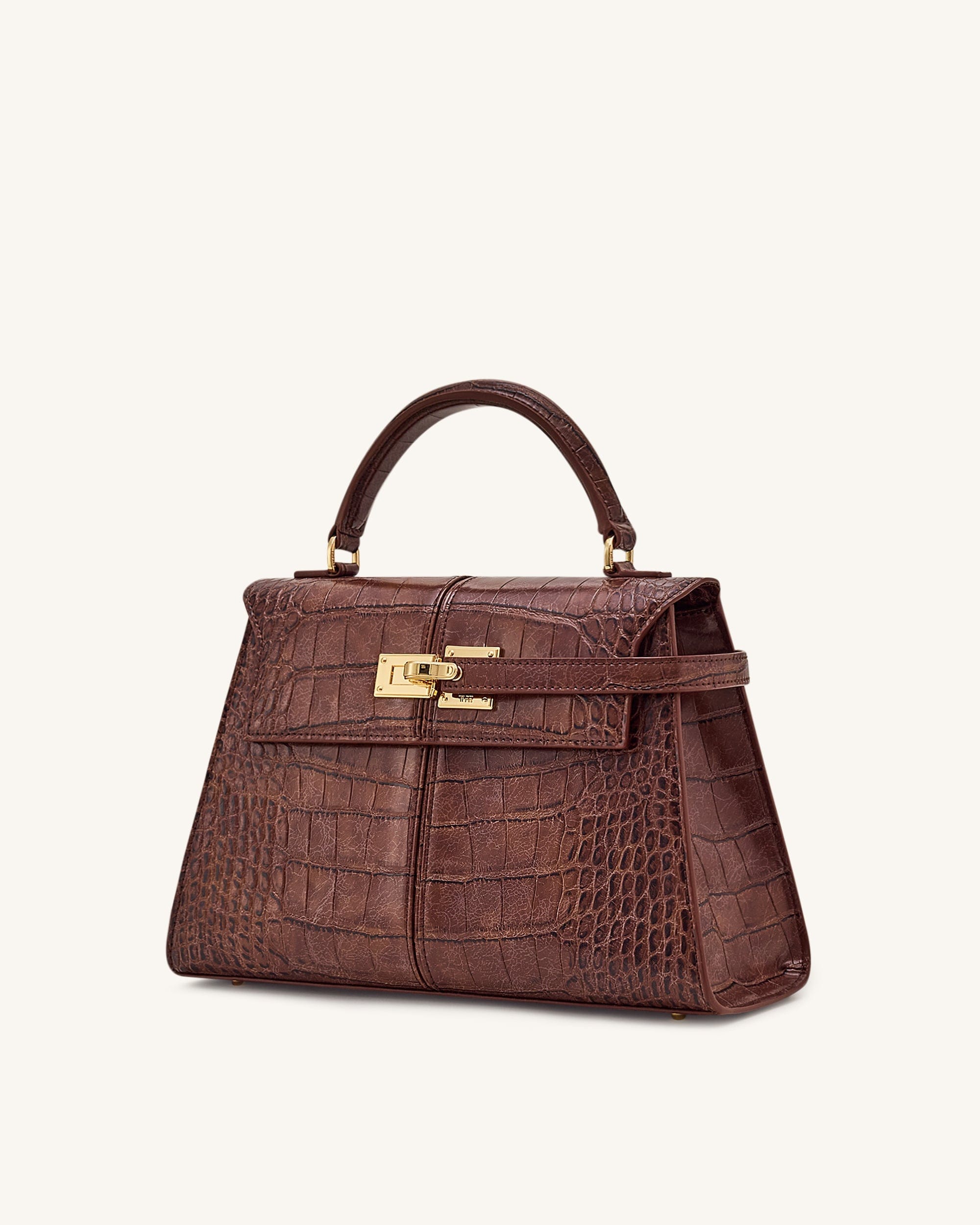 Jw Pei Elise Large Croc Embossed Top Handle Bag Chestnut Brown