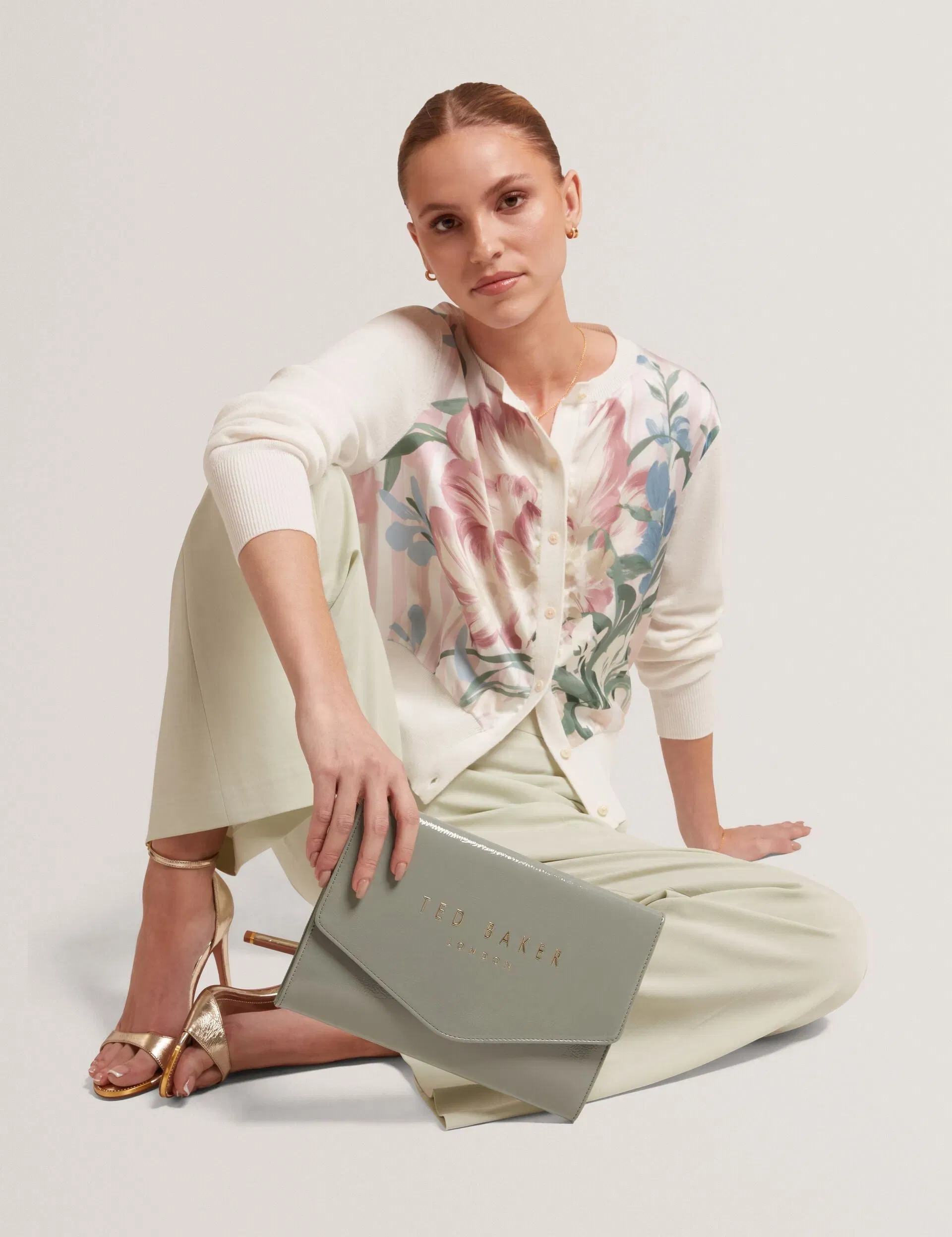 Ted Baker Crinkie Patent Faux Leather Envelope Clutch Bag Grey Women's