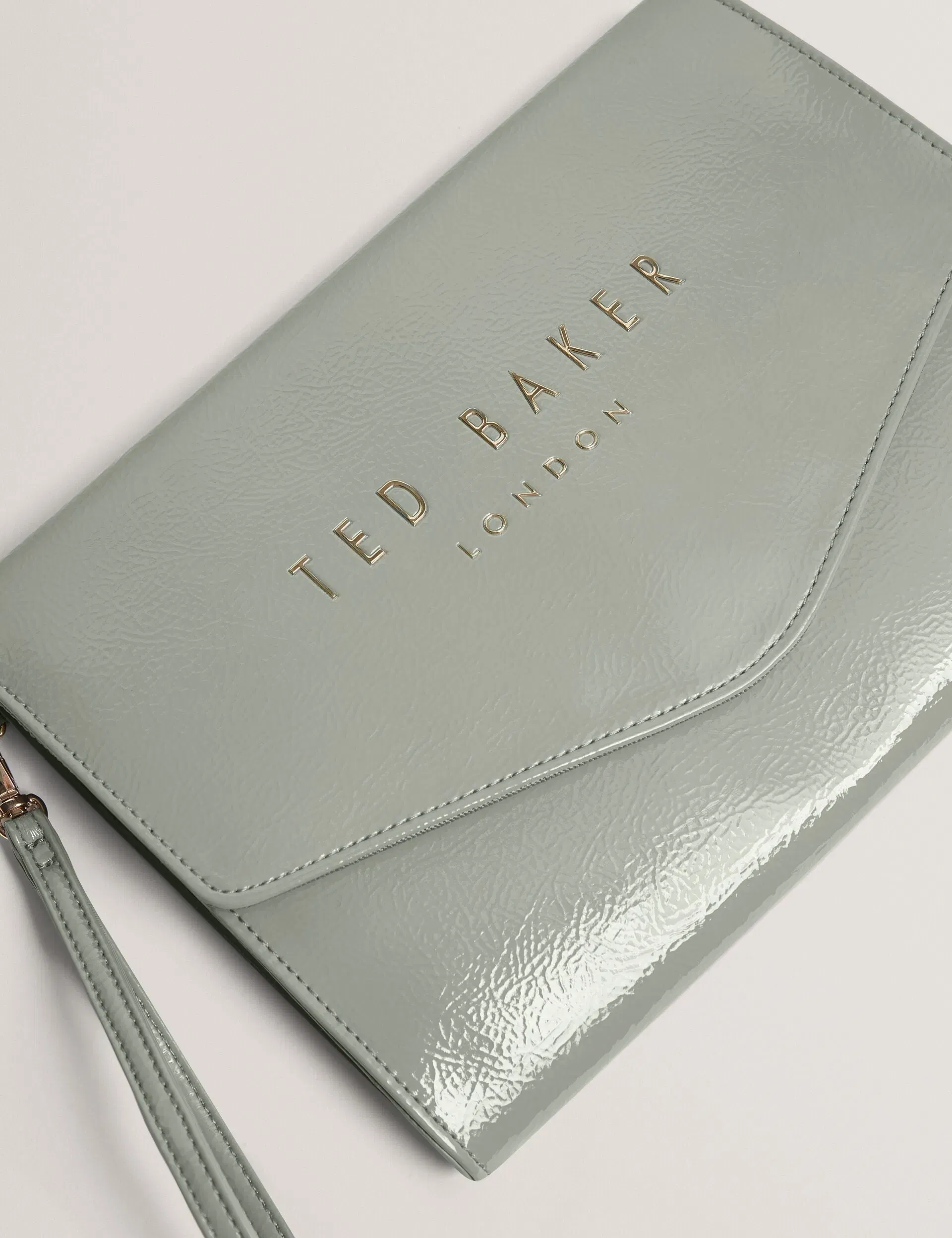 Ted Baker Crinkie Patent Faux Leather Envelope Clutch Bag Grey Women's