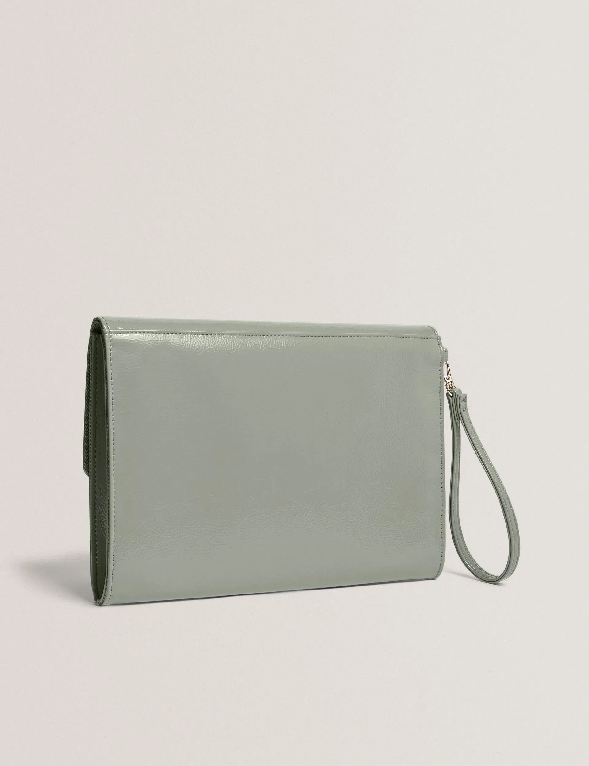 Ted Baker Crinkie Patent Faux Leather Envelope Clutch Bag Grey Women's