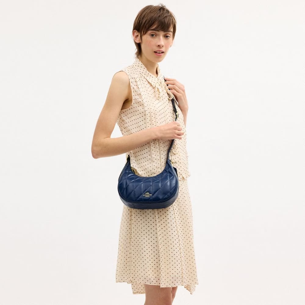 Coach Emily Shoulder Bag With Quilting Gold Deep Blue