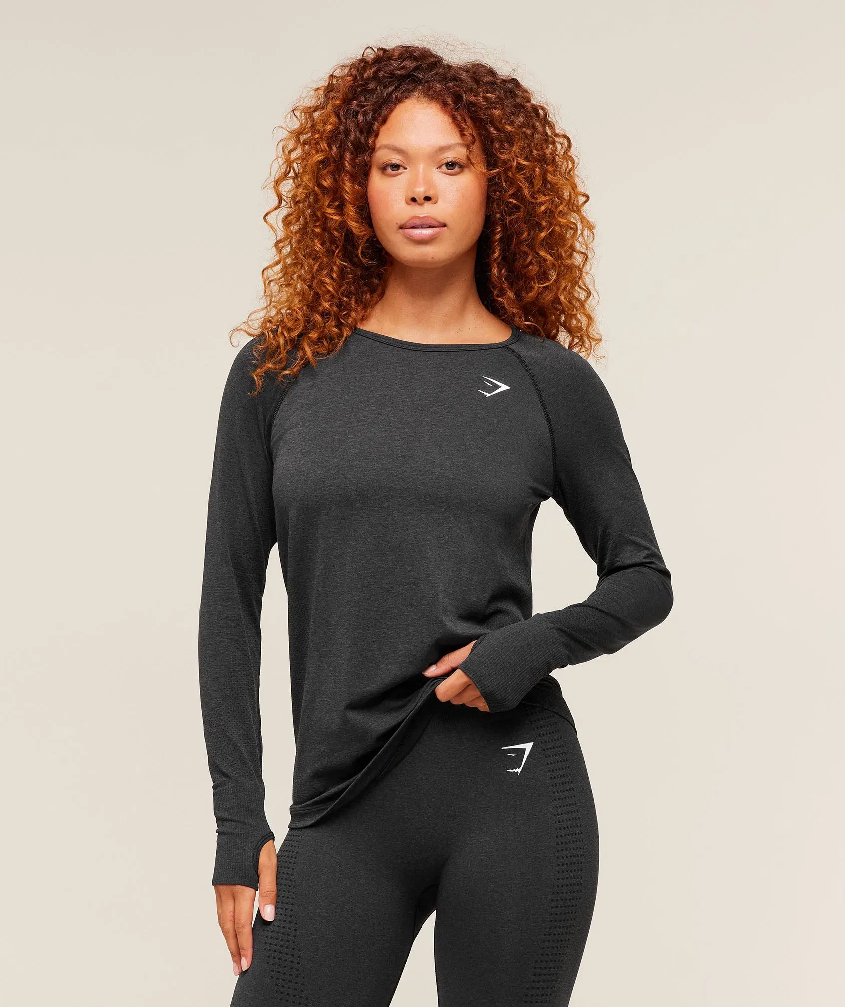 Women's Gymshark Vital Seamless Light Long Sleeve Top Black Marl