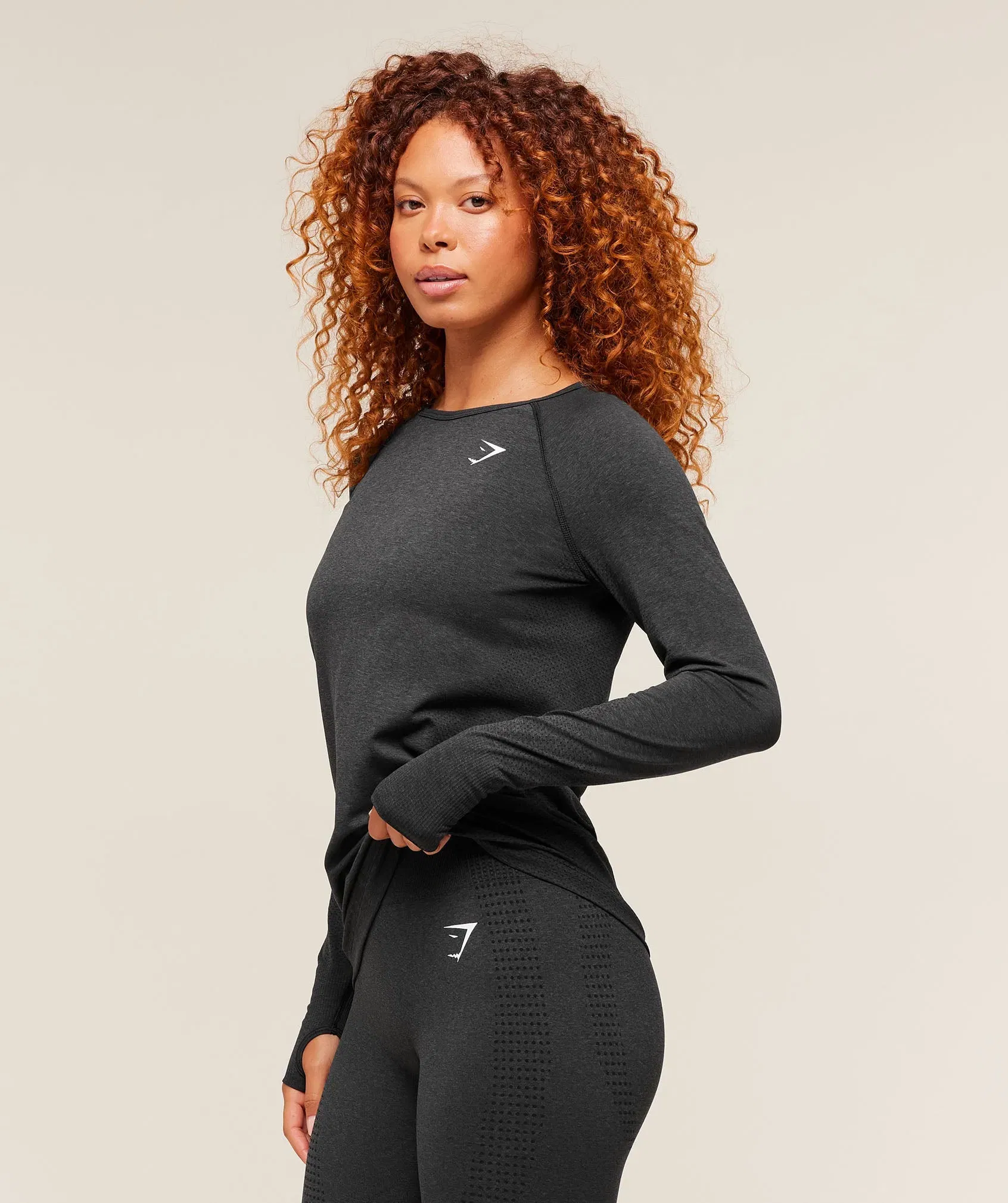 Women's Gymshark Vital Seamless Light Long Sleeve Top Black Marl