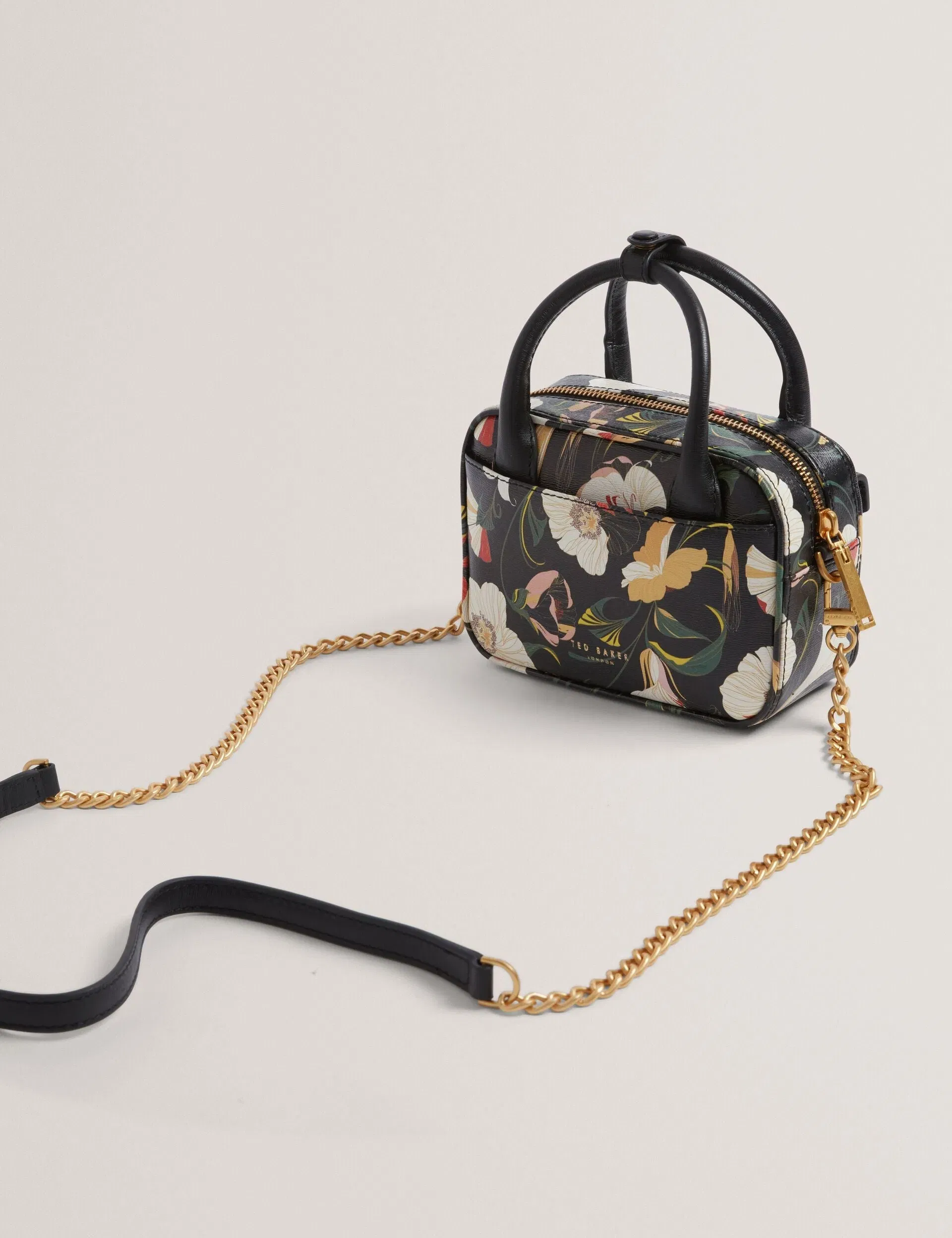 Ted Baker Anisso Botanical Print Mini Leather Camera Bag Black Women's