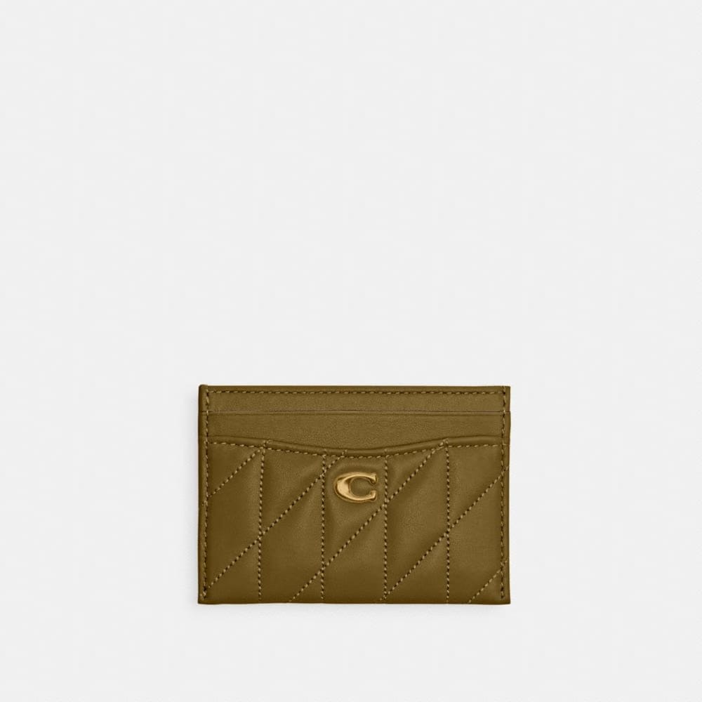 Coach Essential Card Case With Pillow Quilting Brass Muted Olive