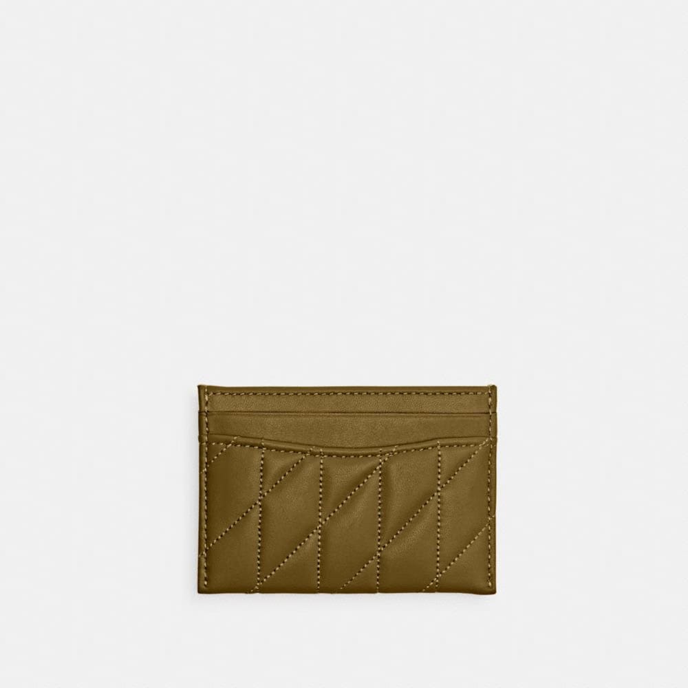 Coach Essential Card Case With Pillow Quilting Brass Muted Olive