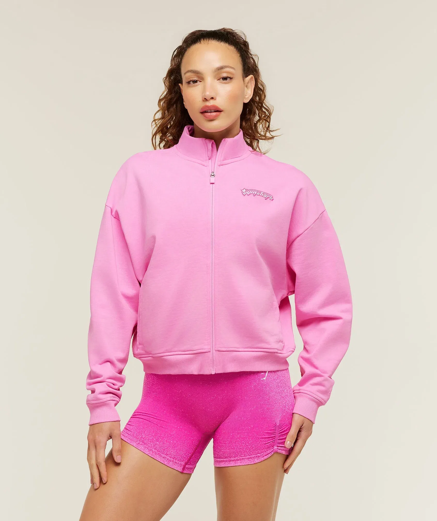 Women's Gymshark Script Embroidery Full Zip Jacket Focus Pink
