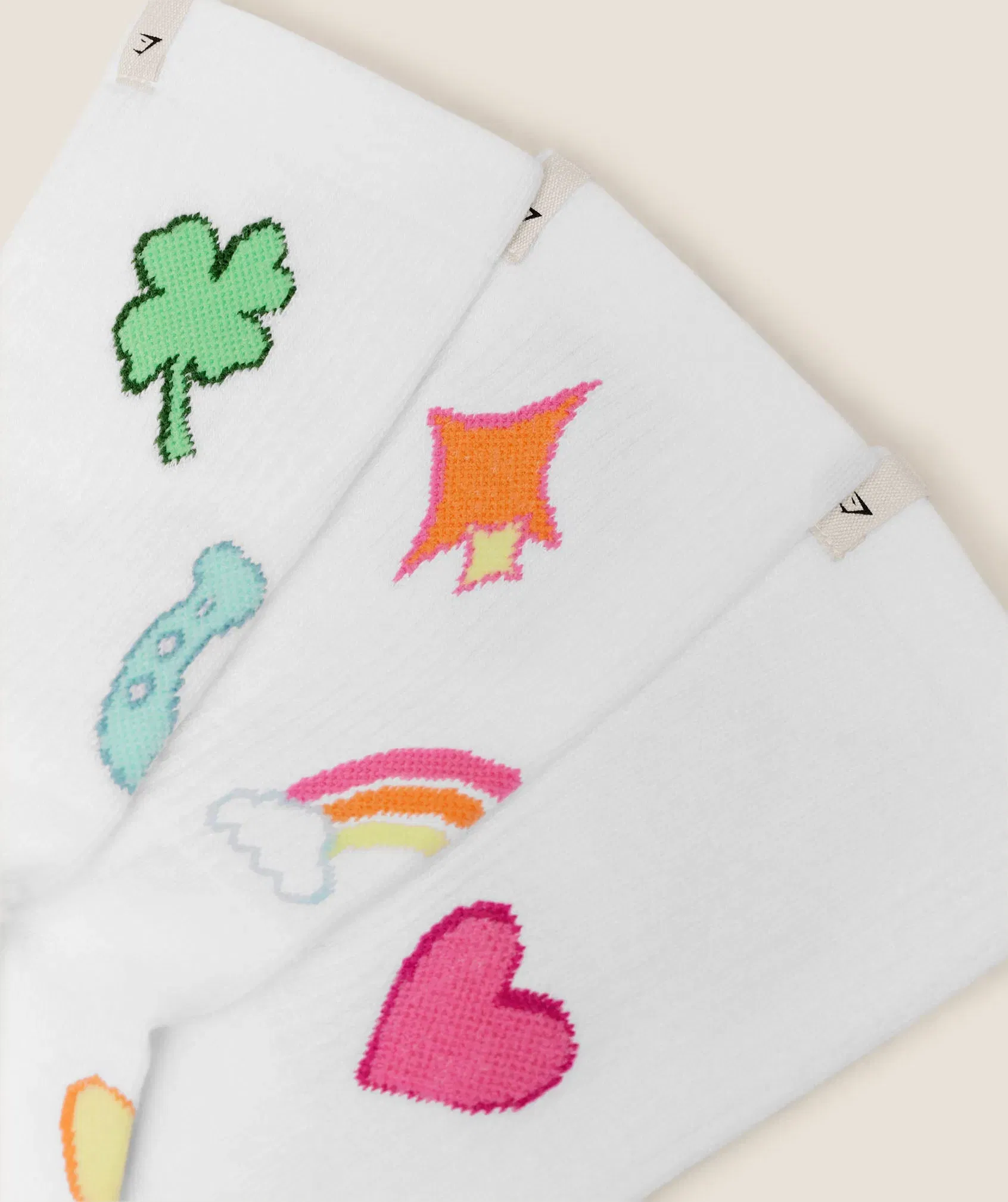 Women's Gymshark Lucky Graphic Crew Socks 3Pk White