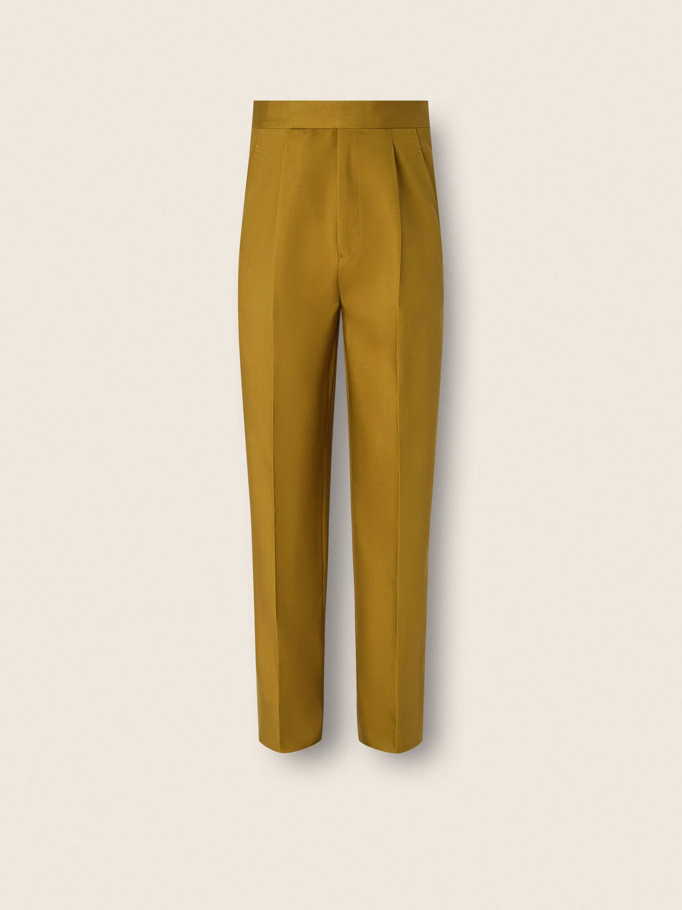 Zegna Olive Green Silk And Wool Pants