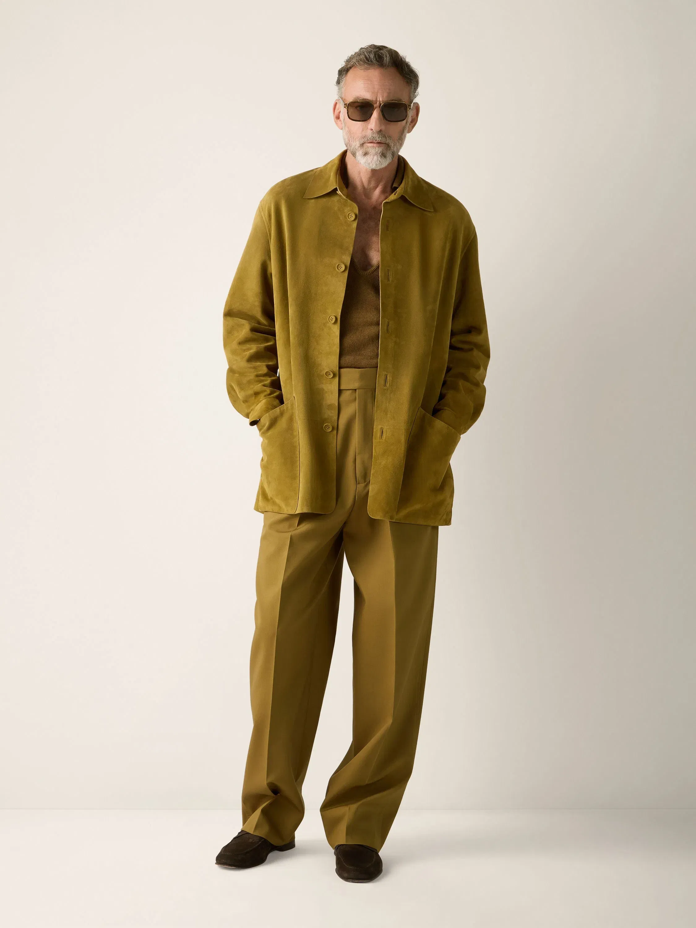Zegna Olive Green Silk And Wool Pants