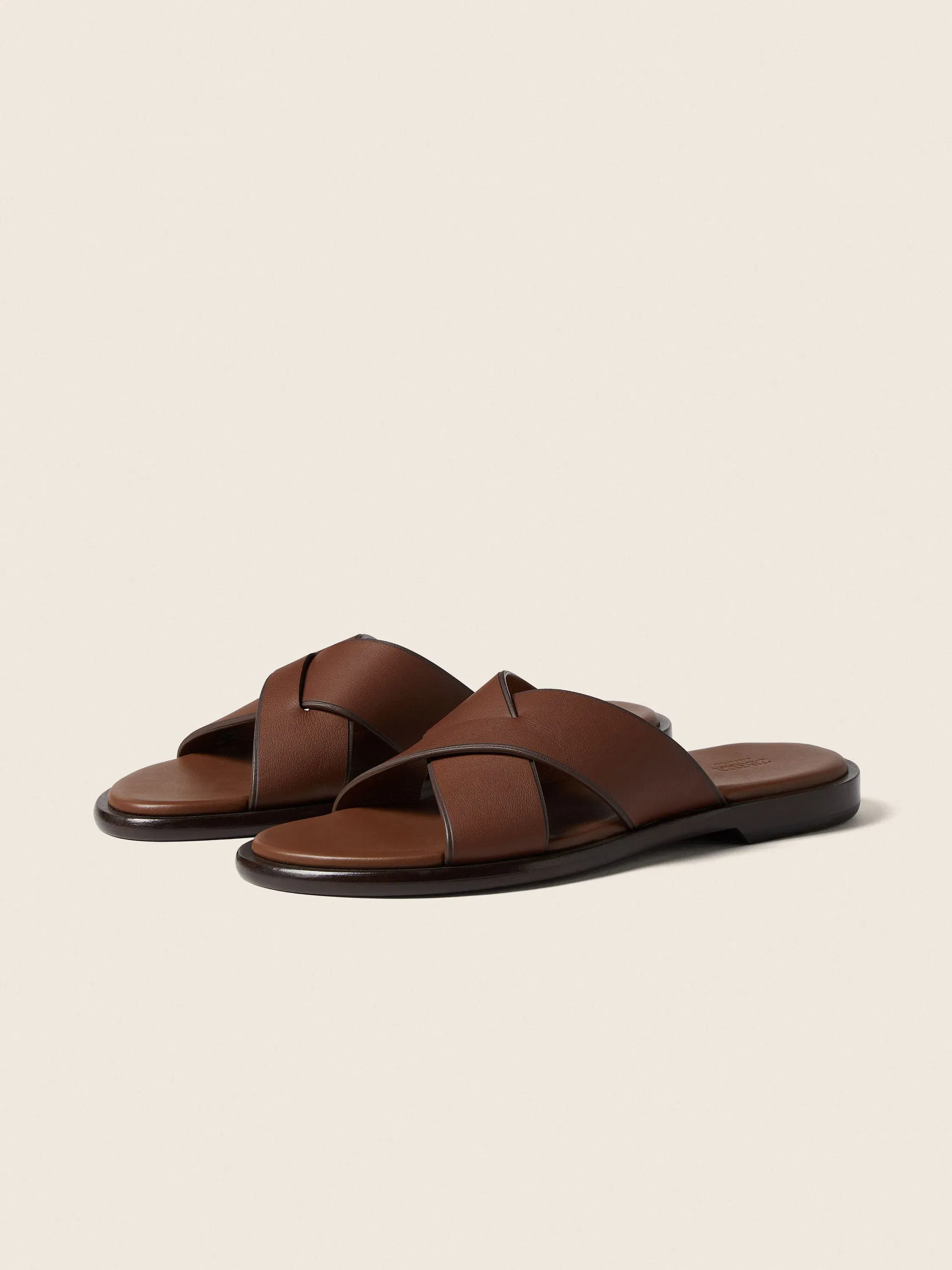 Zegna Almond Brown Leather Sandal