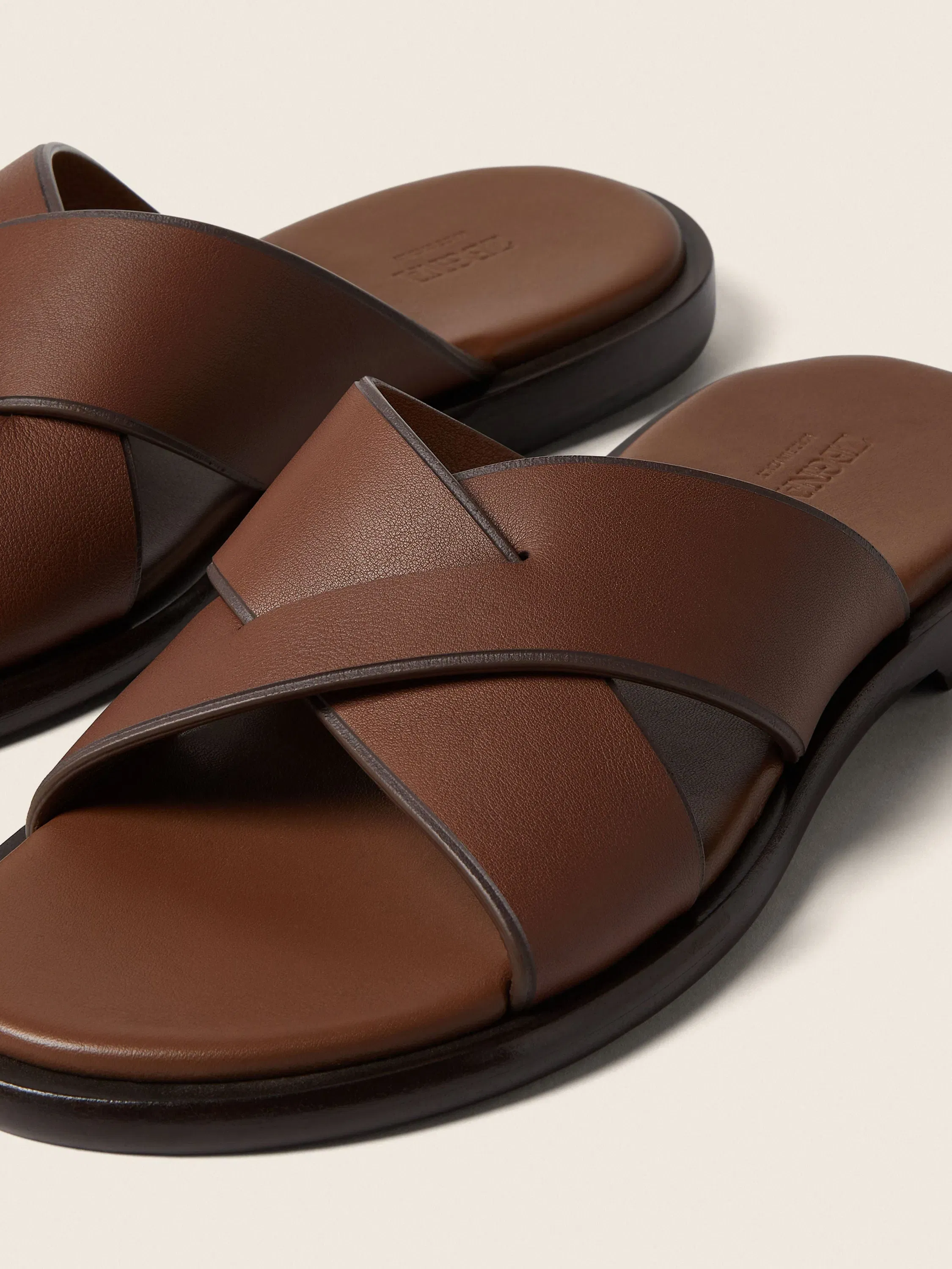Zegna Almond Brown Leather Sandal