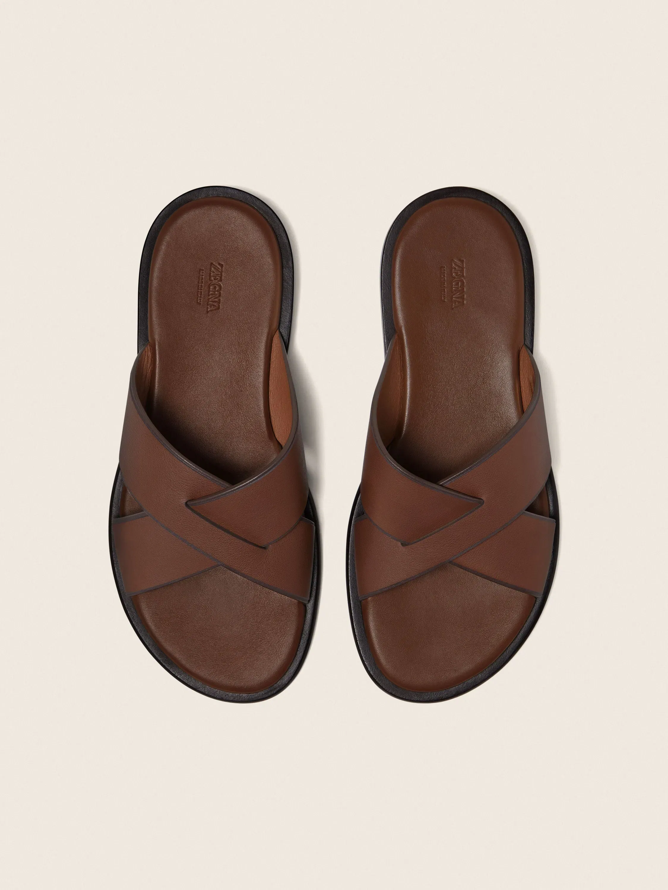 Zegna Almond Brown Leather Sandal