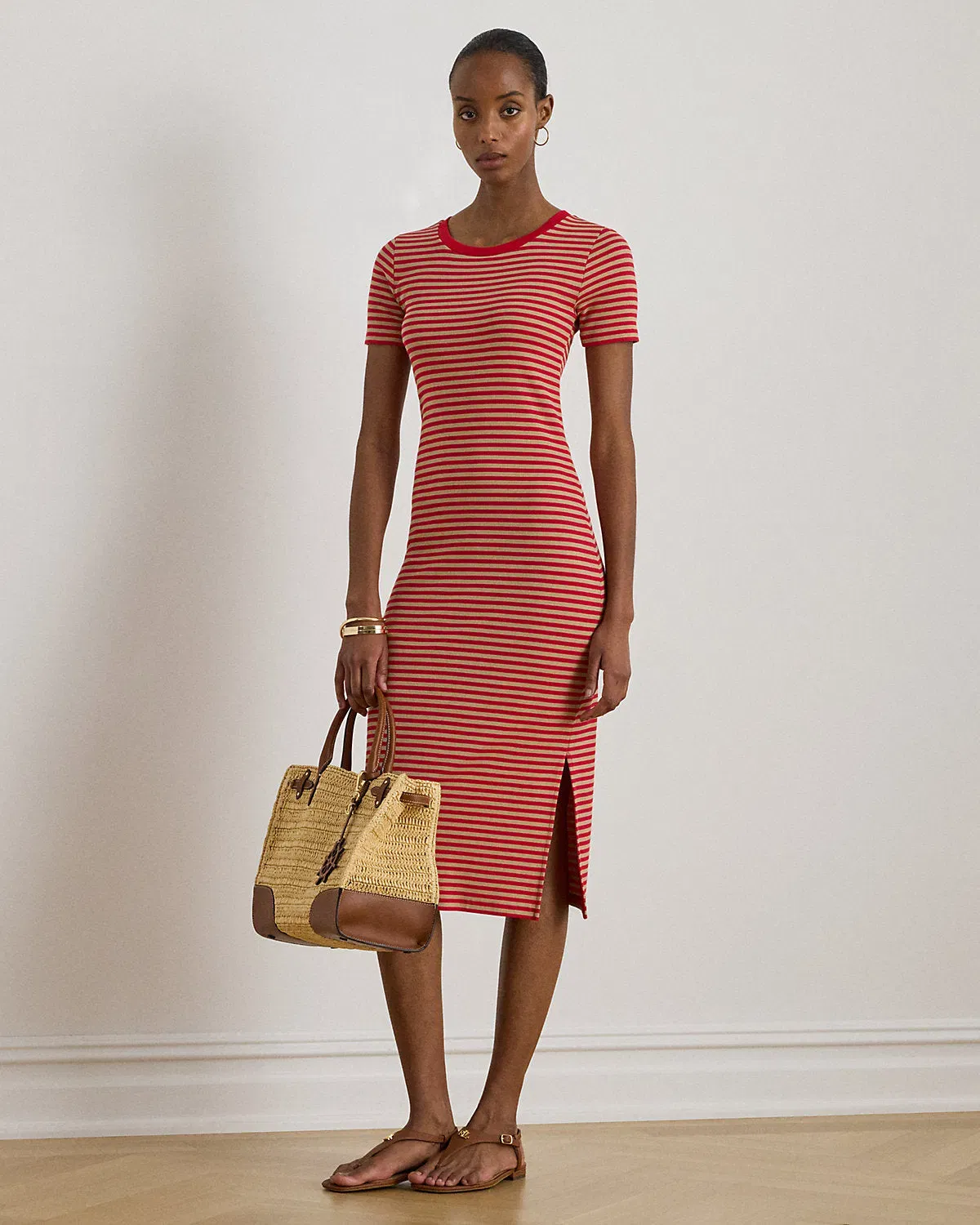Ralph Lauren Striped CottonBlend Ribbed T-Shirt Dress