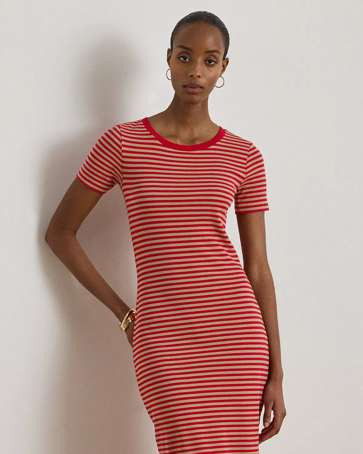 Ralph Lauren Striped CottonBlend Ribbed T-Shirt Dress