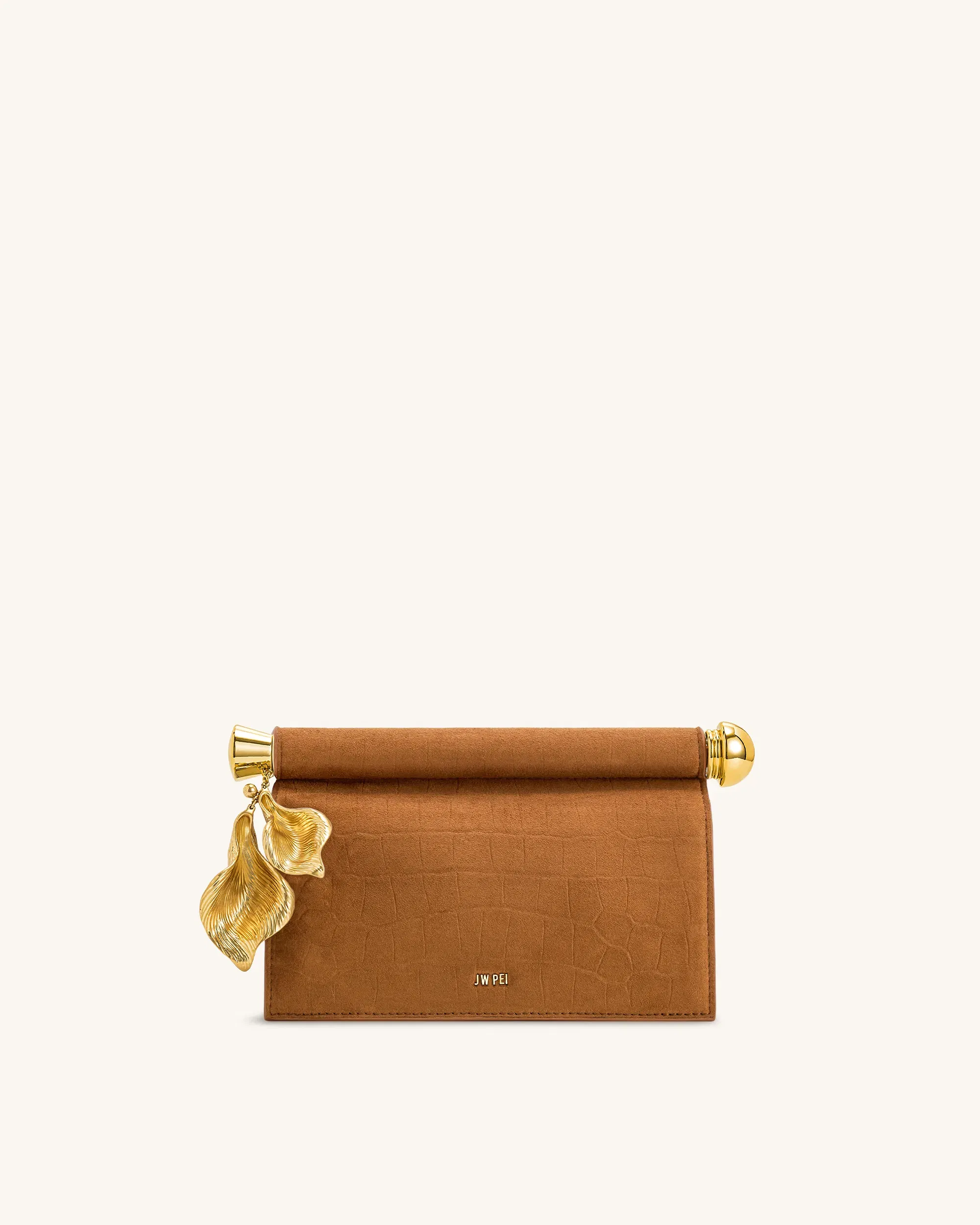 Jw Pei Holly Faux Suede Metal Pendant Embellished Clutch Brown