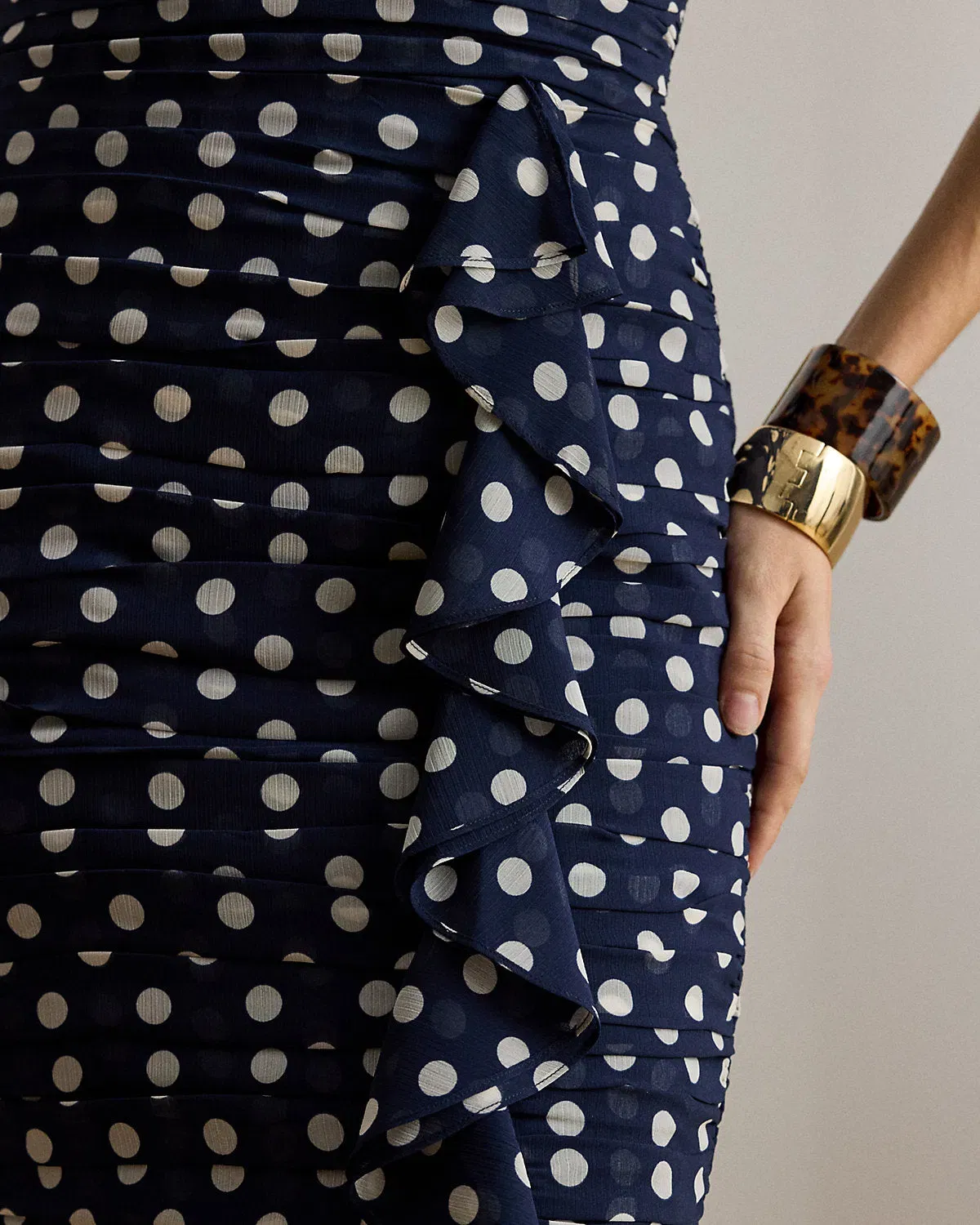 Ralph Lauren PolkaDot Ruched Cocktail Dress