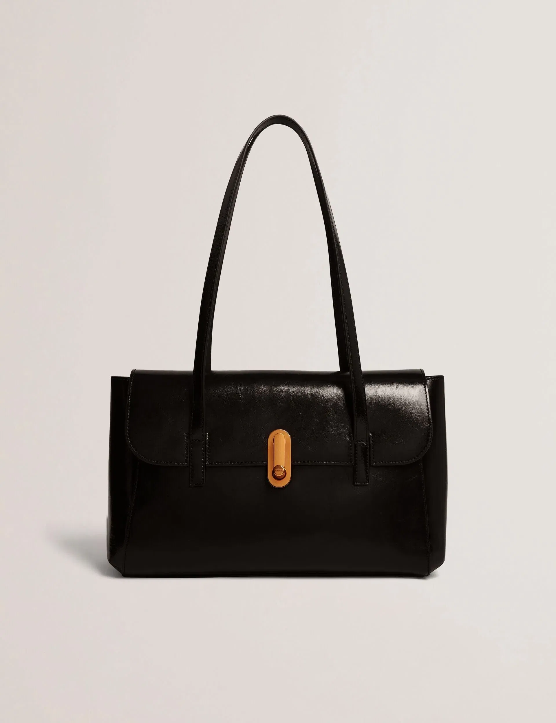 Ted Baker Kkamy Twist Lock Crinkled Leather Baguette Bag Black Women's