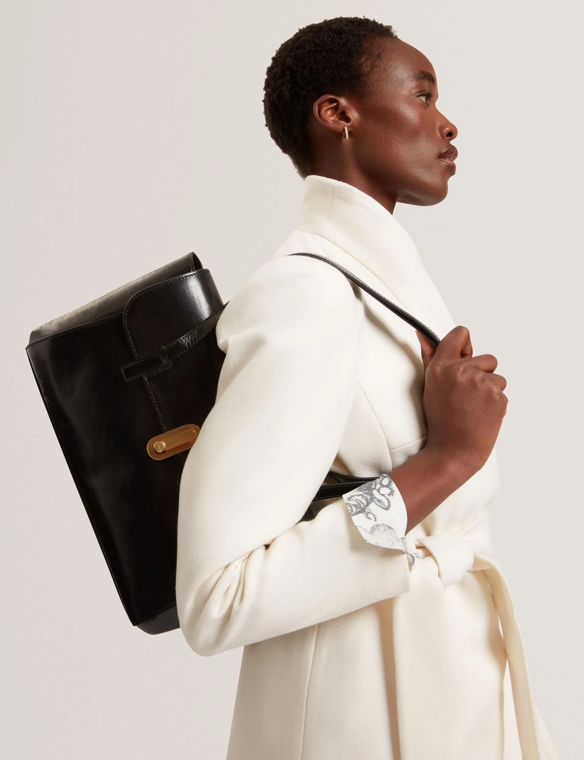 Ted Baker Kkamy Twist Lock Crinkled Leather Baguette Bag Black Women's