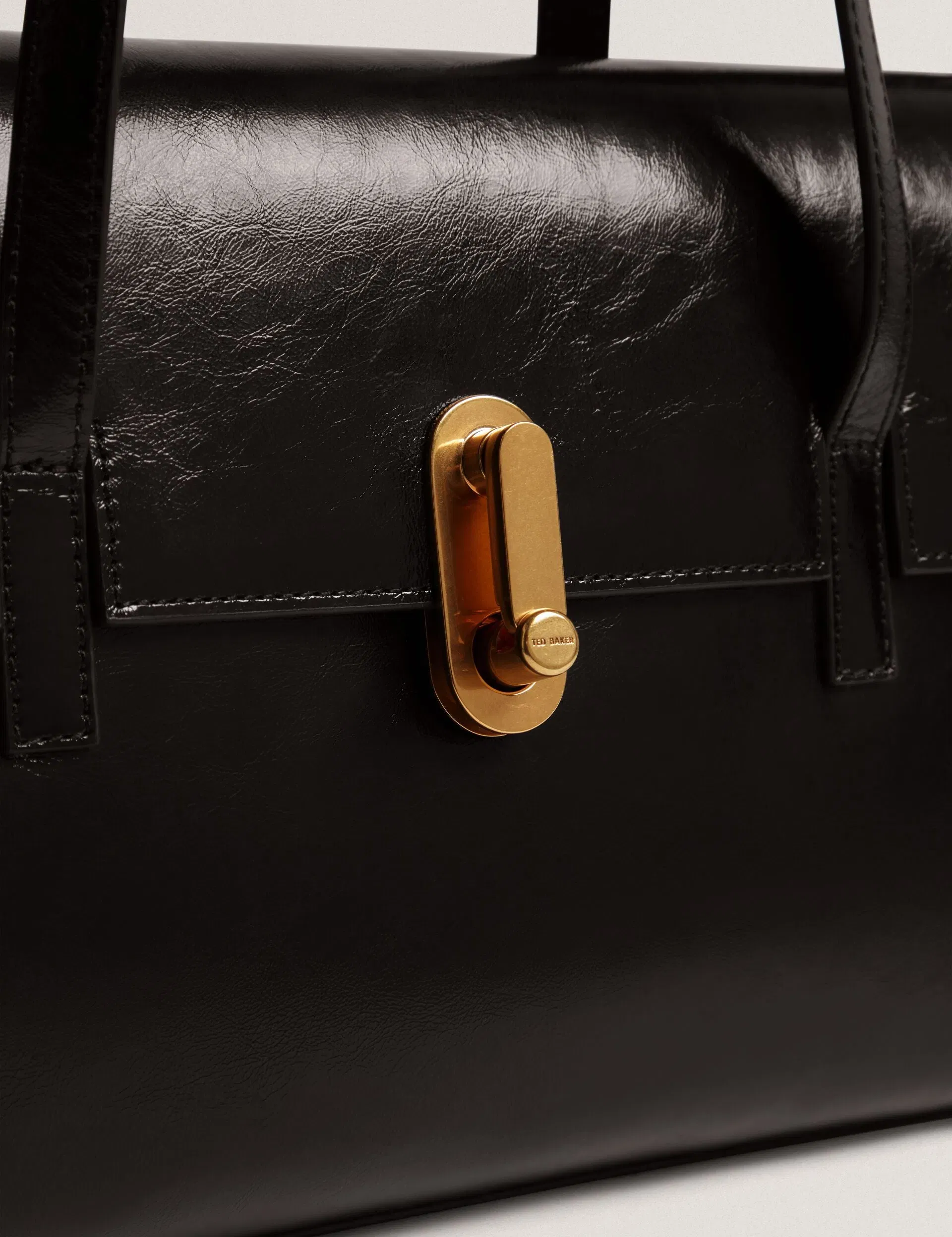Ted Baker Kkamy Twist Lock Crinkled Leather Baguette Bag Black Women's