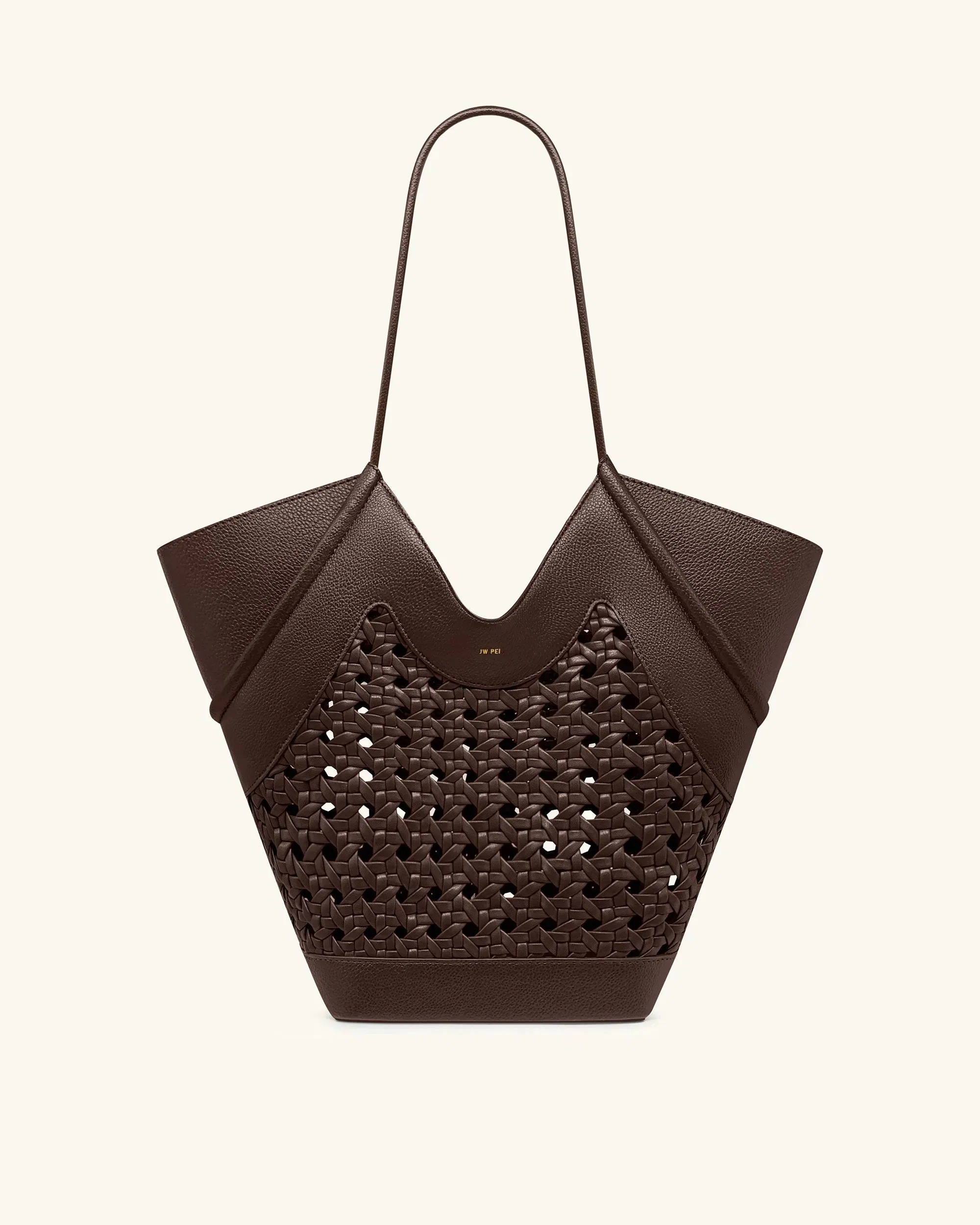 Jw Pei Maribel Woven Panel Tote Bag Dark Brown
