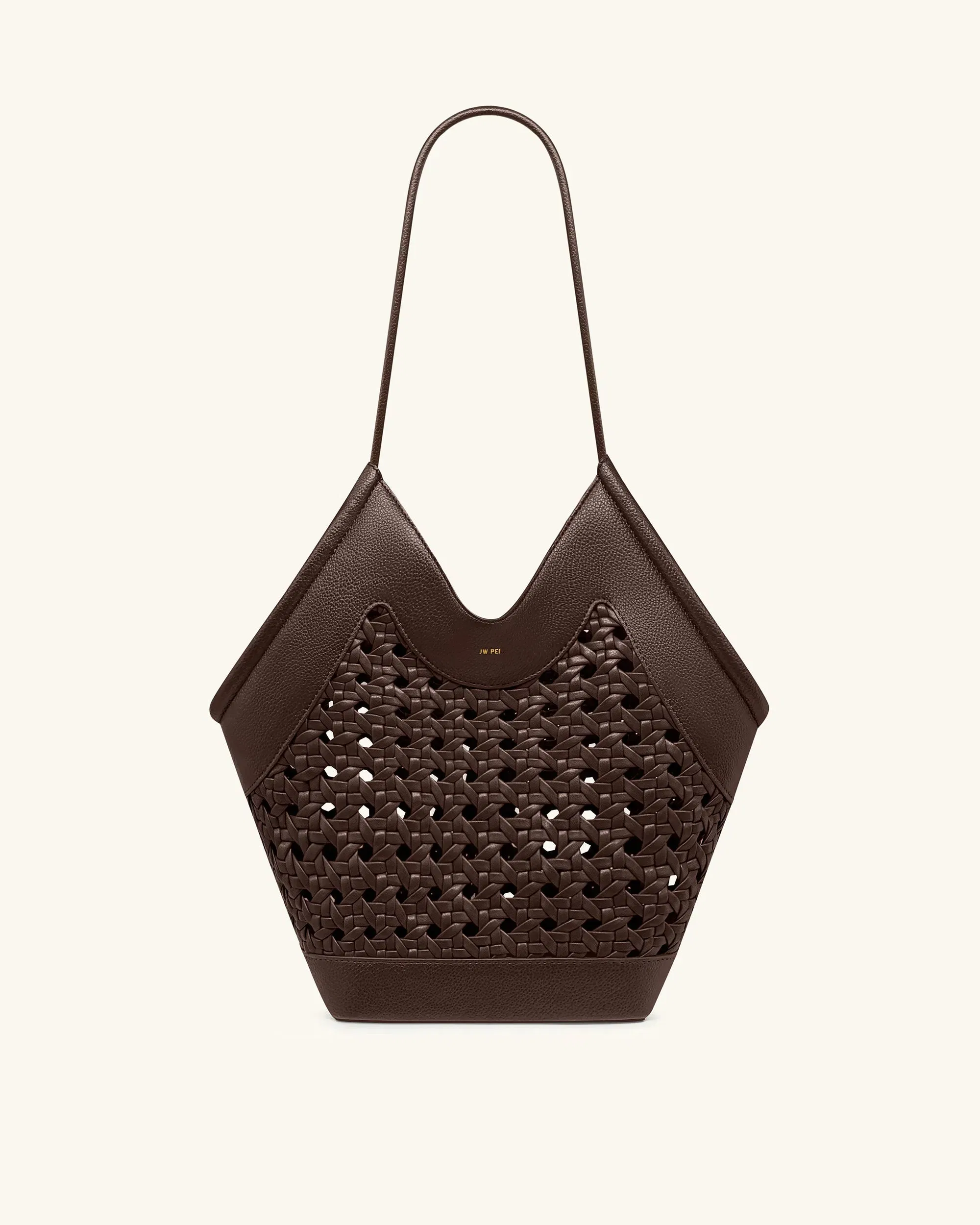 Jw Pei Maribel Woven Panel Tote Bag Dark Brown