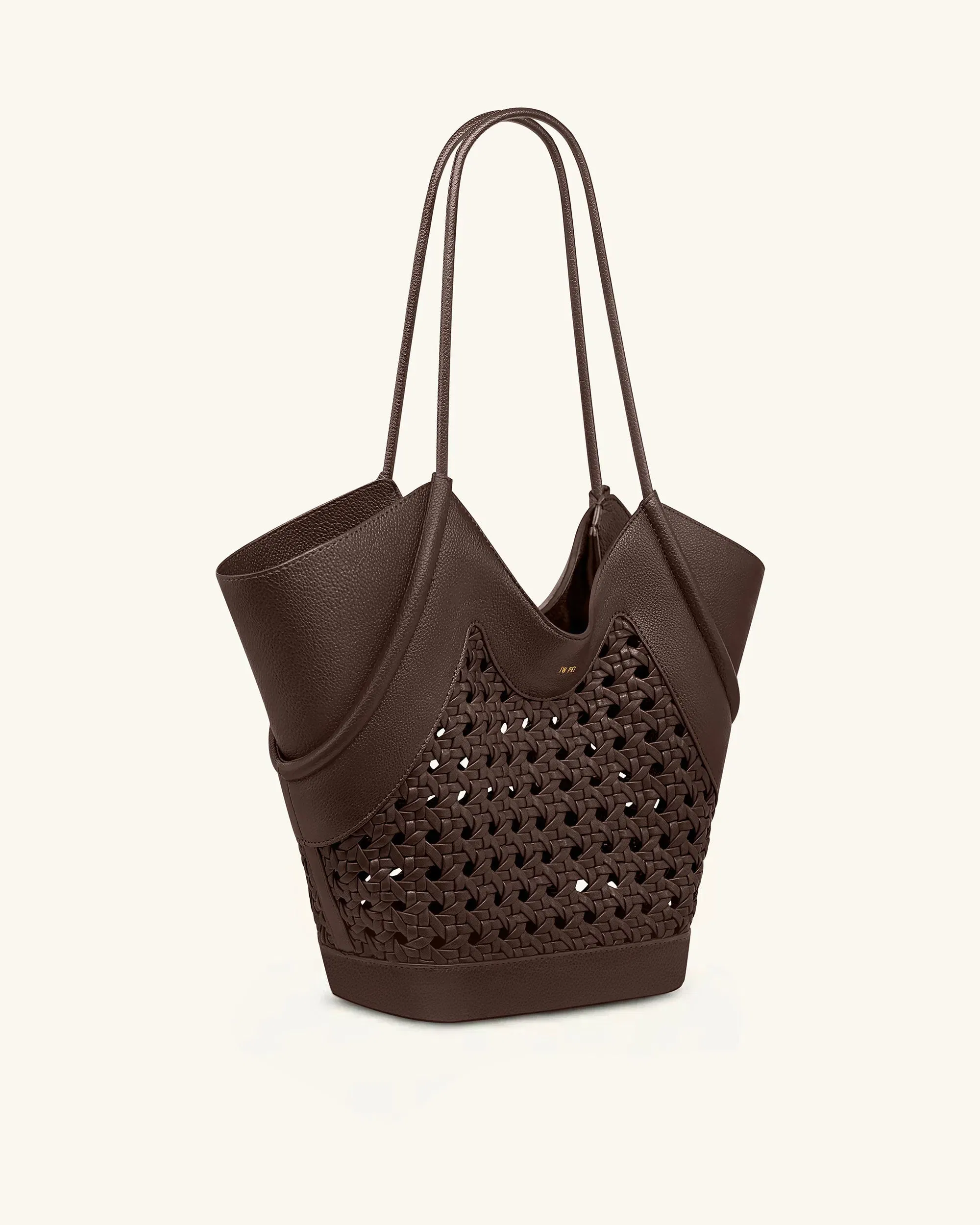 Jw Pei Maribel Woven Panel Tote Bag Dark Brown