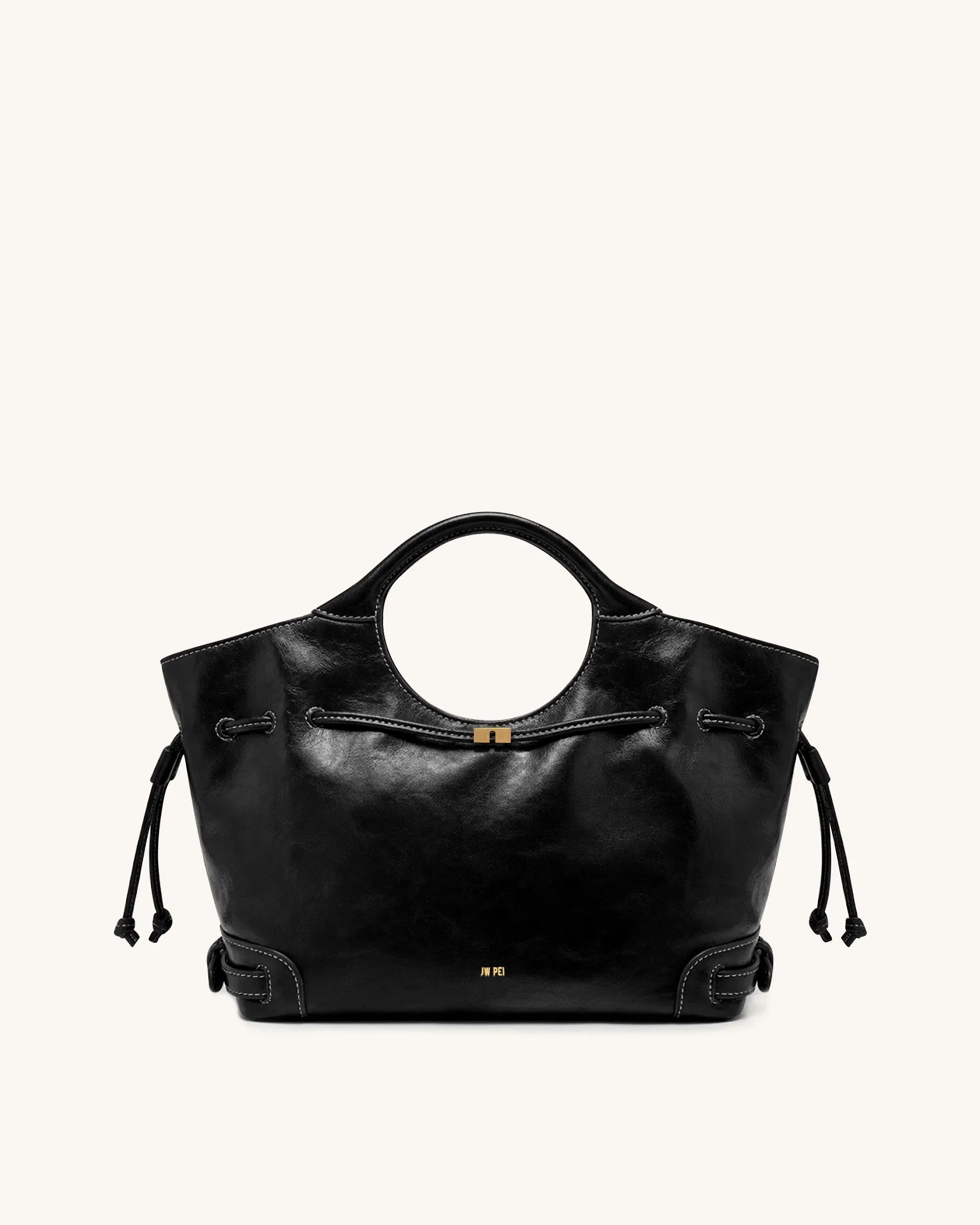 Jw Pei Virelle Waxed Vegan Leather Drawstring Tote Bag Black
