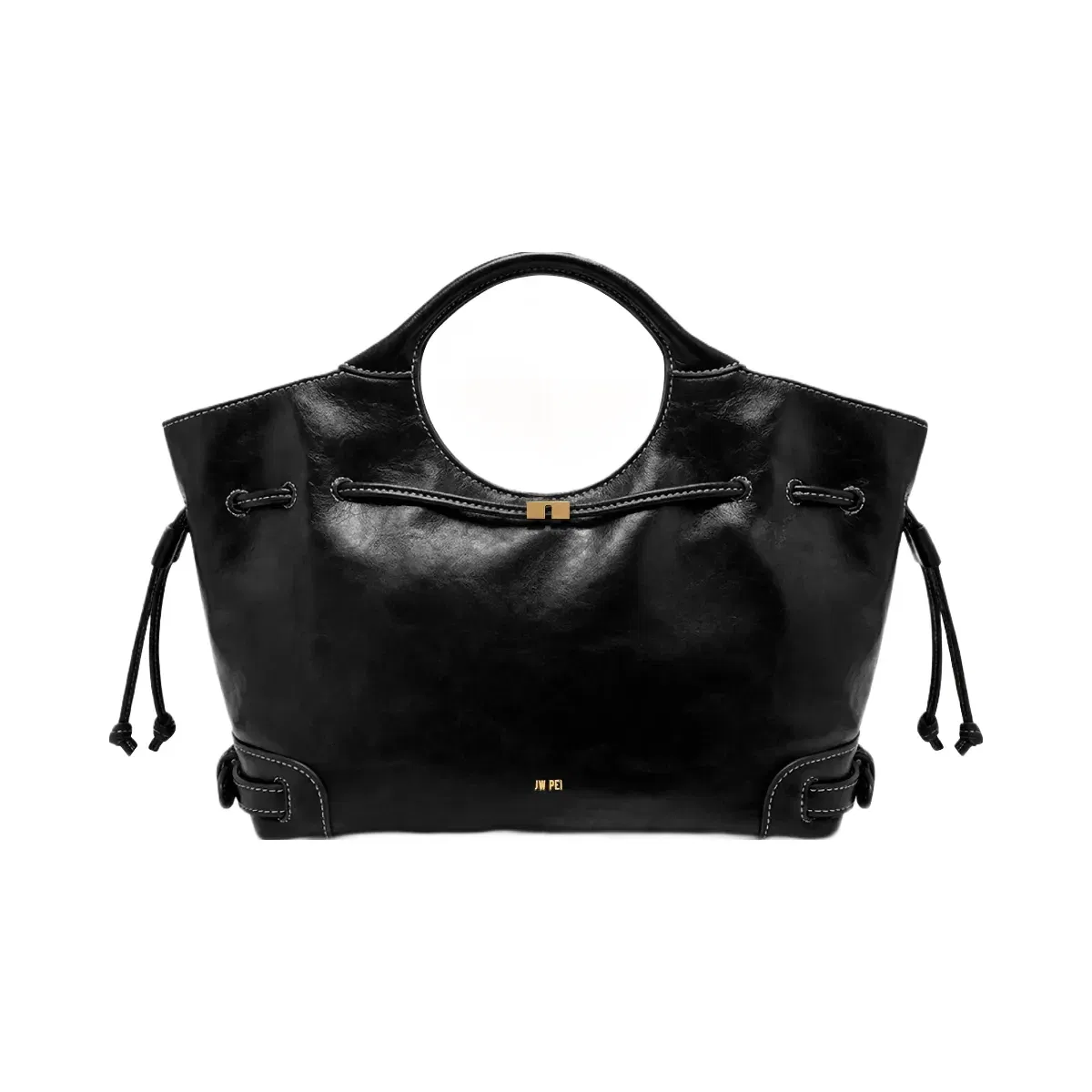Jw Pei Virelle Waxed Vegan Leather Drawstring Tote Bag Black