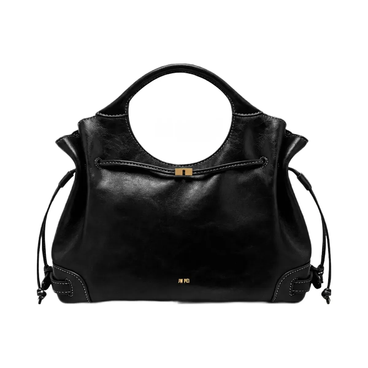 Jw Pei Virelle Waxed Vegan Leather Drawstring Tote Bag Black