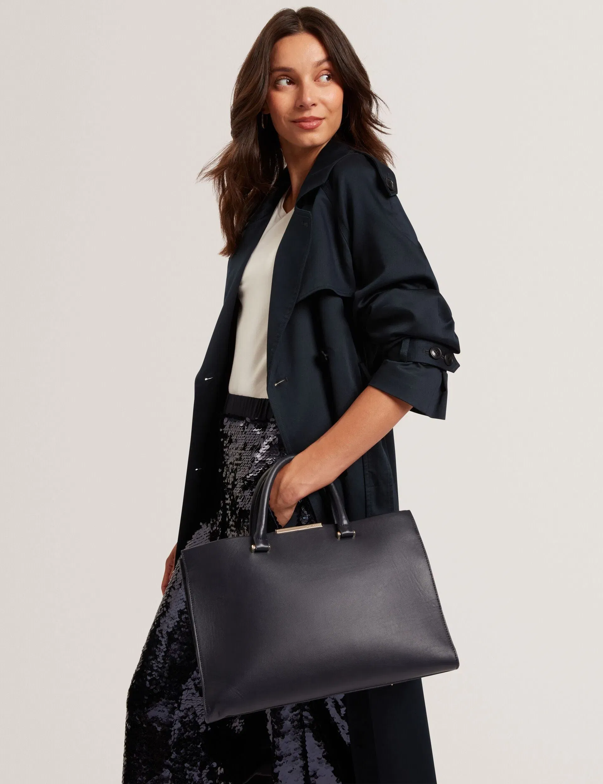 Ted Baker Renaae Structured Leather Wide Tote Bag Navy Women's