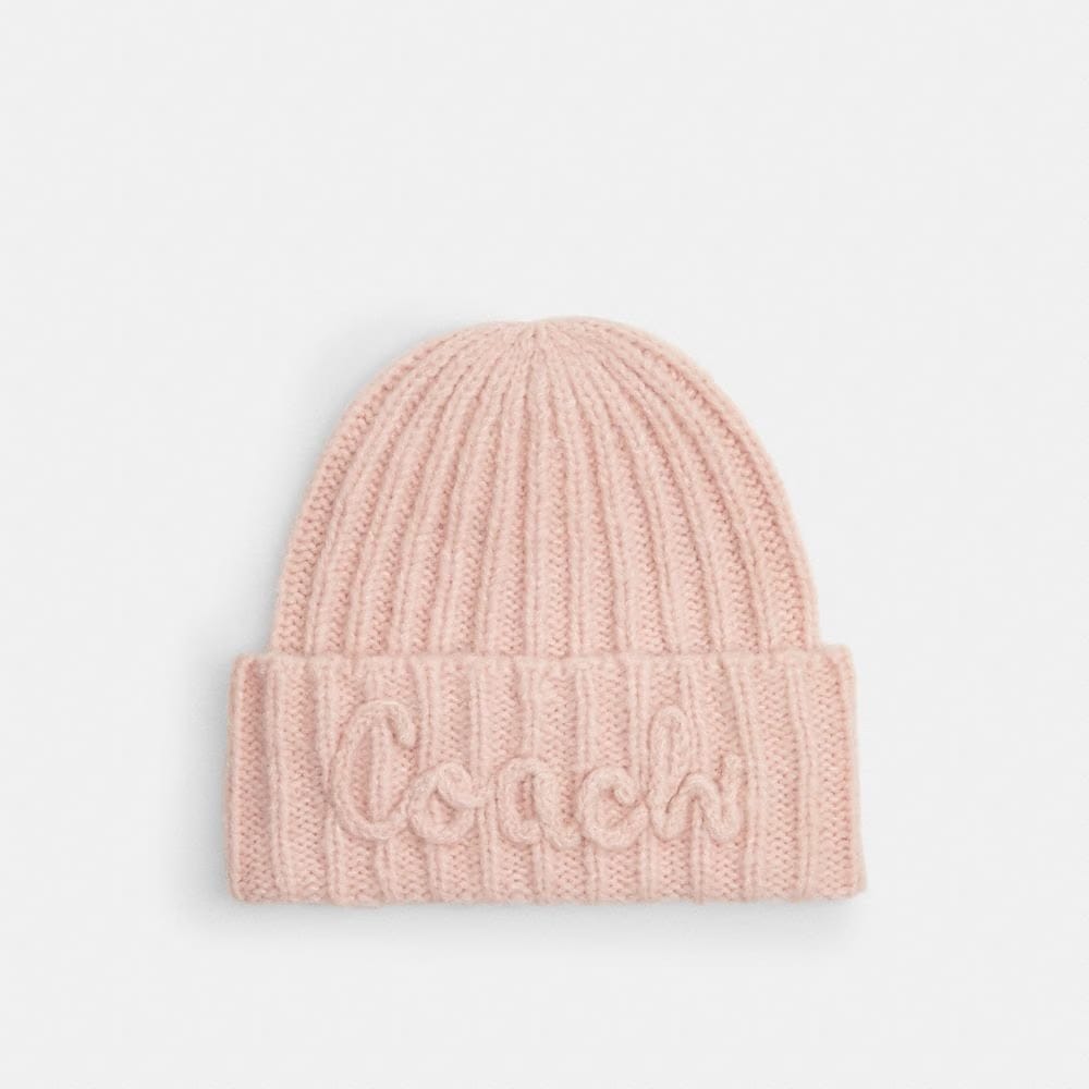 Coach Coach Script Knit Beanie Pink