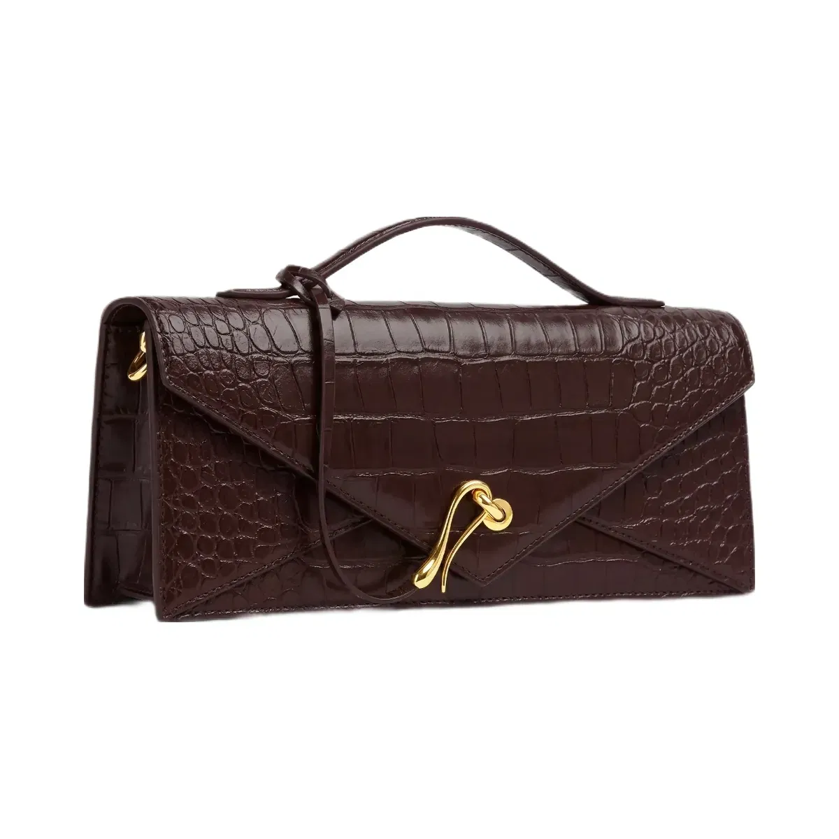Jw Pei Celeste Envelope Top Handle Bag Dark Brown Croc