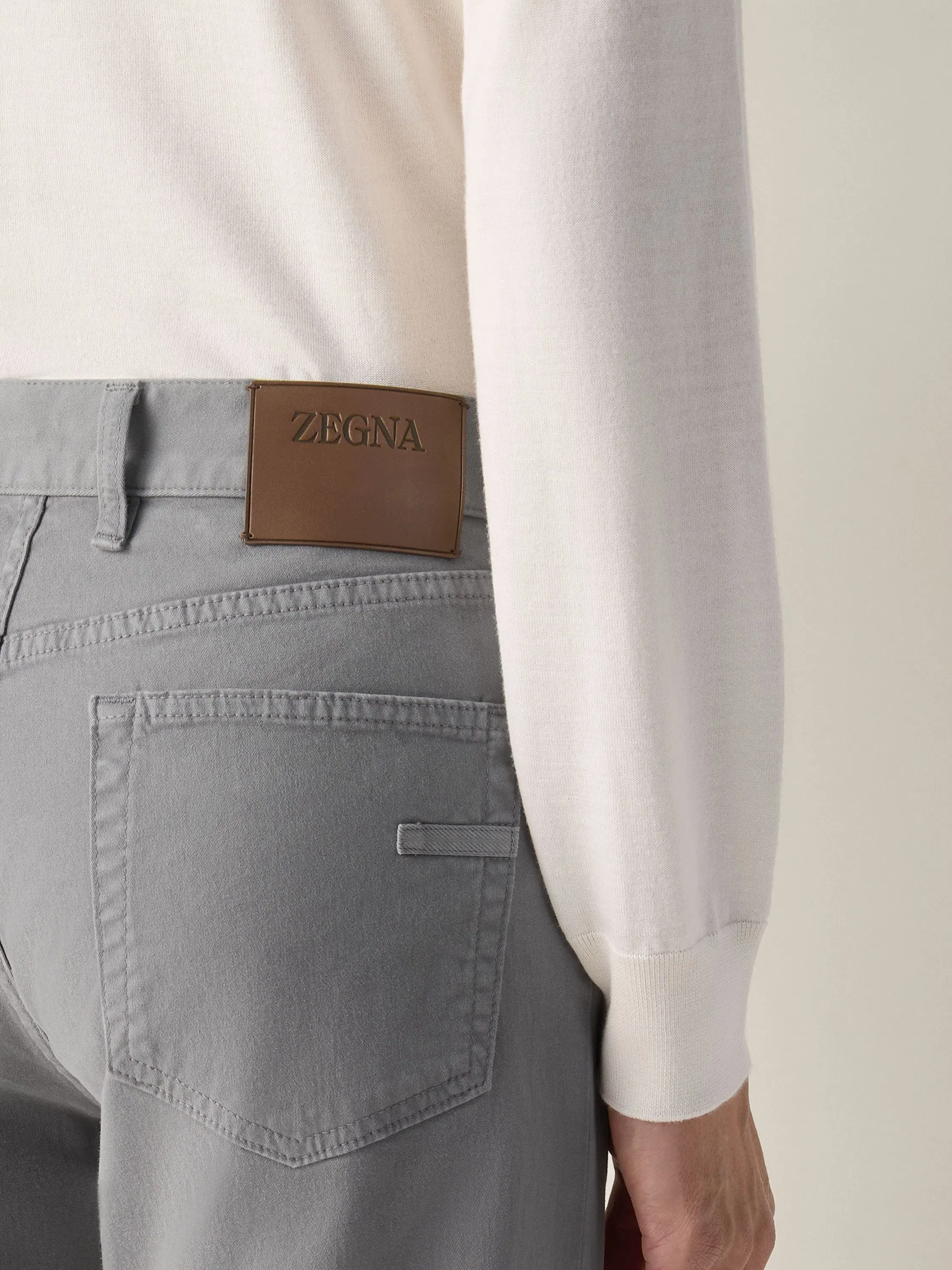 Zegna Light Grey Stretch Cotton Roccia Pants