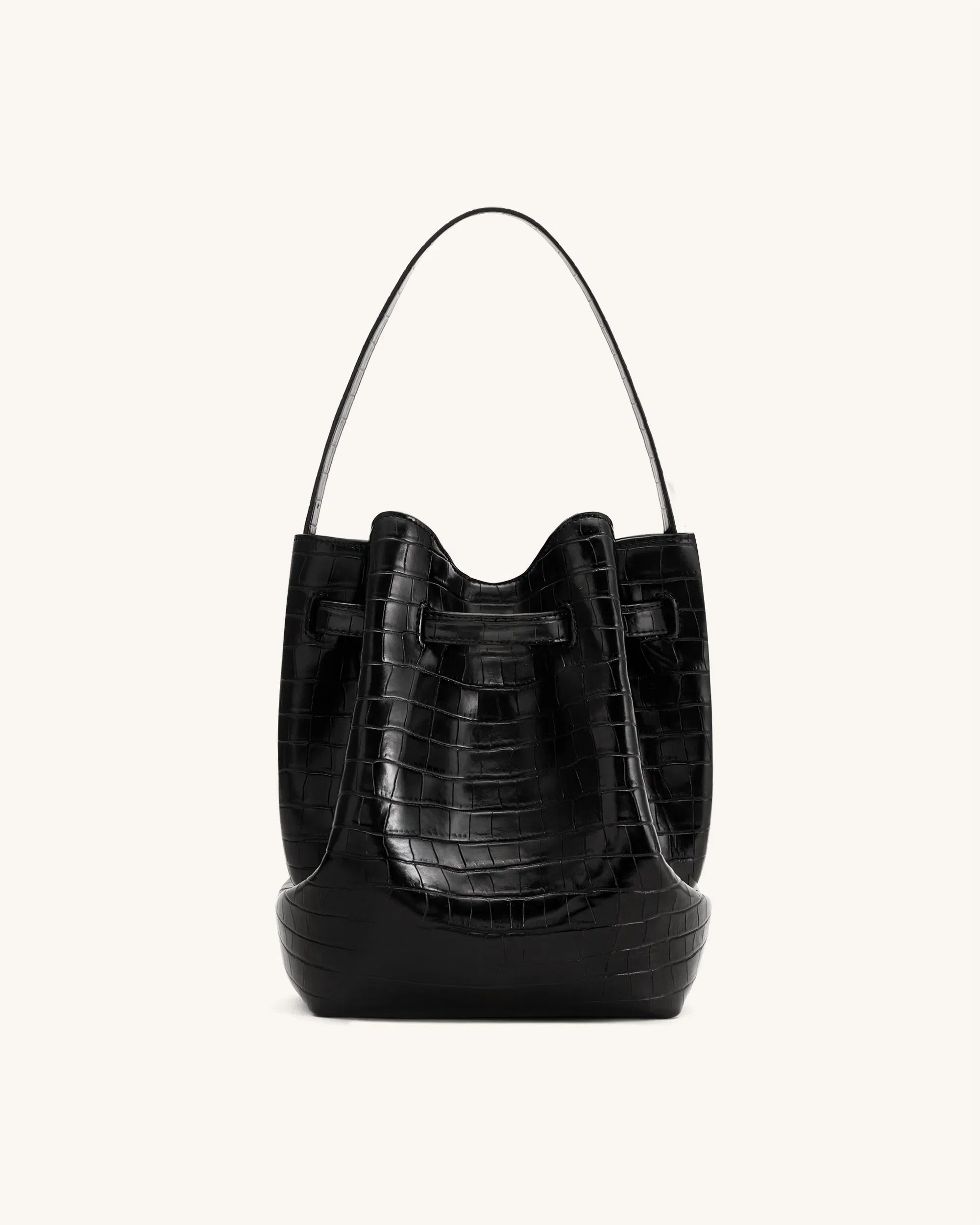 Jw Pei Clara Lock Accent Bucket Shoulder Bag Black Croc