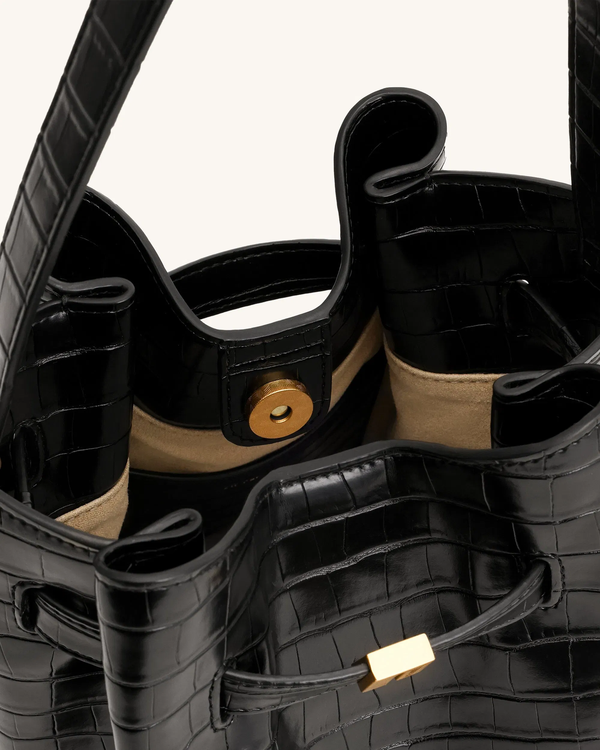 Jw Pei Clara Lock Accent Bucket Shoulder Bag Black Croc