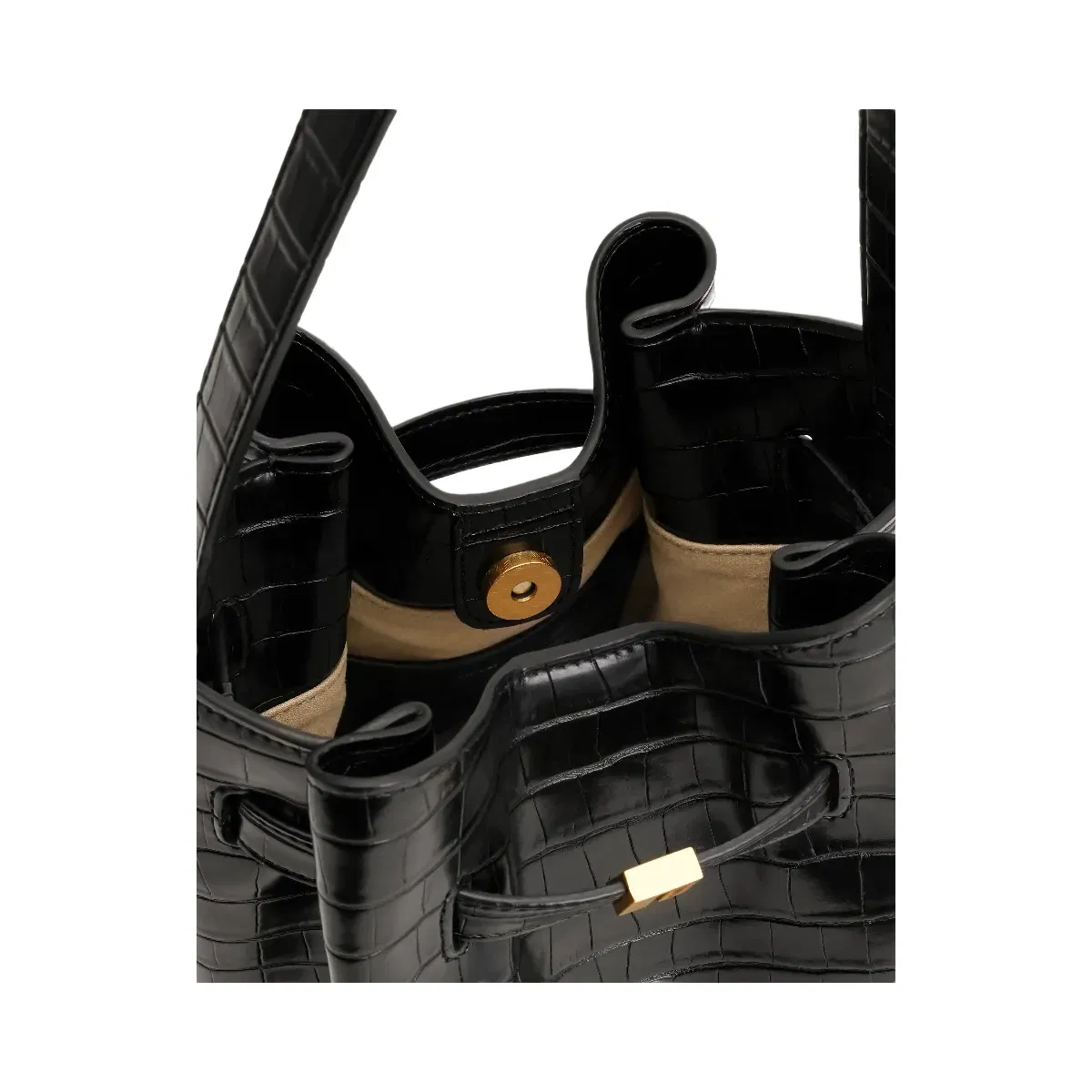 Jw Pei Clara Lock Accent Bucket Shoulder Bag Black Croc