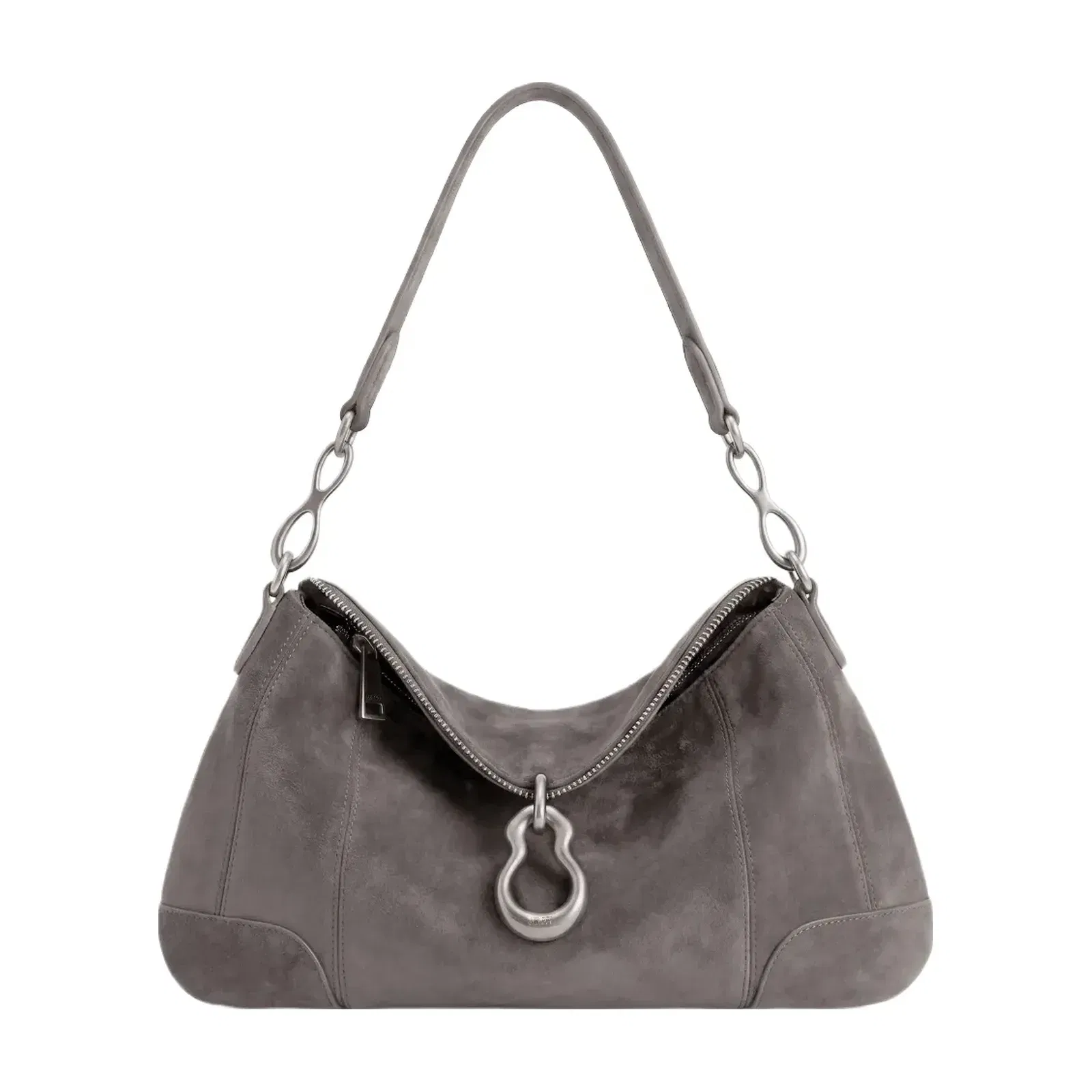Jw Pei Jayla Faux Suede Metal Pendant Embellished Shoulder Bag Dark Grey