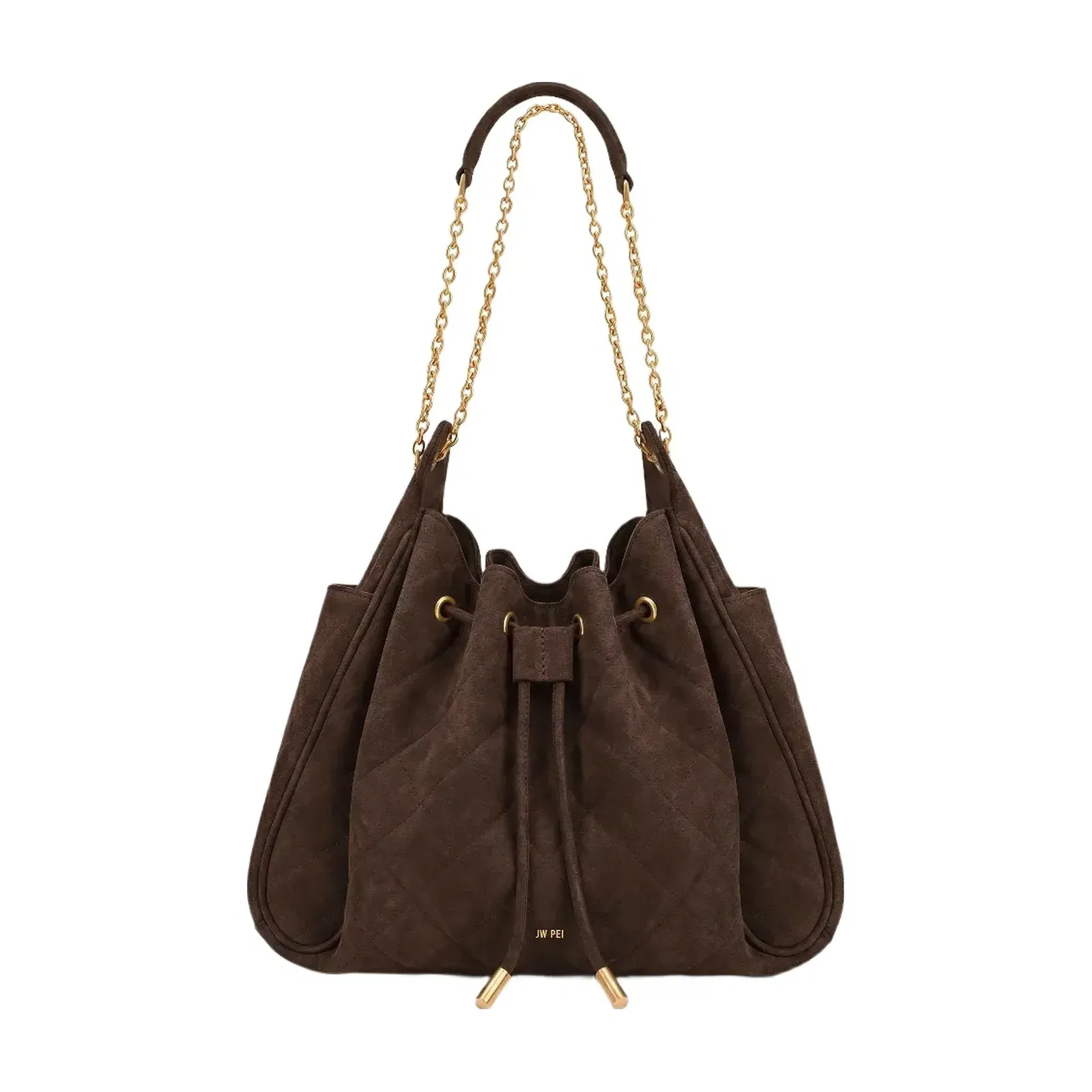 Jw Pei Rowan Faux Suede Quilted Chain Bucket Bag Dark Brown