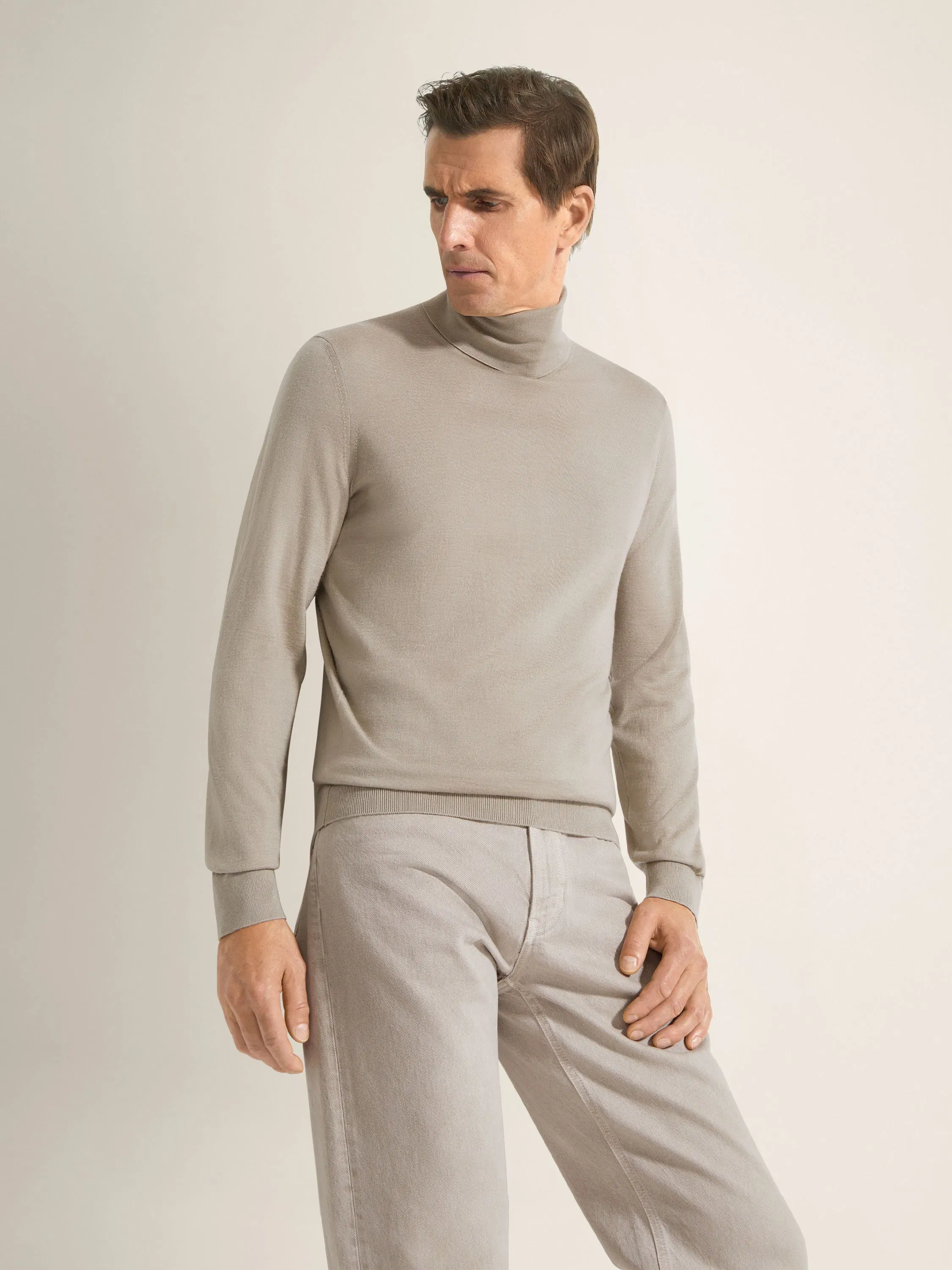 Zegna Light Taupe Cashseta Turtleneck