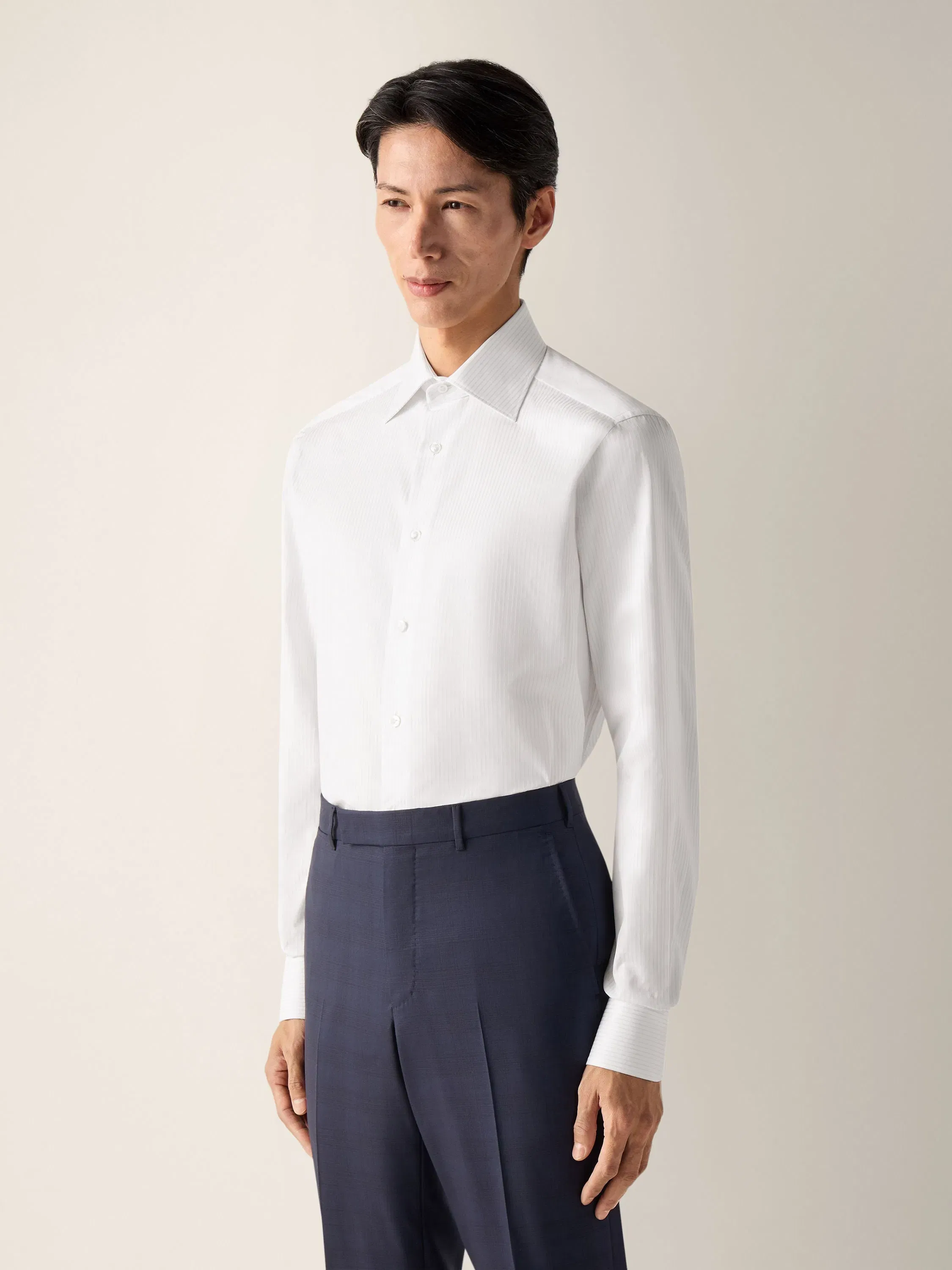 Zegna Light Blue And White Structured Striped Centoventimila Cotton Shirt