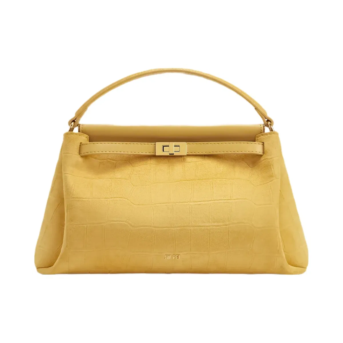 Jw Pei Carmen Faux Suede Croc Embossed Top Handle Bag Yellow