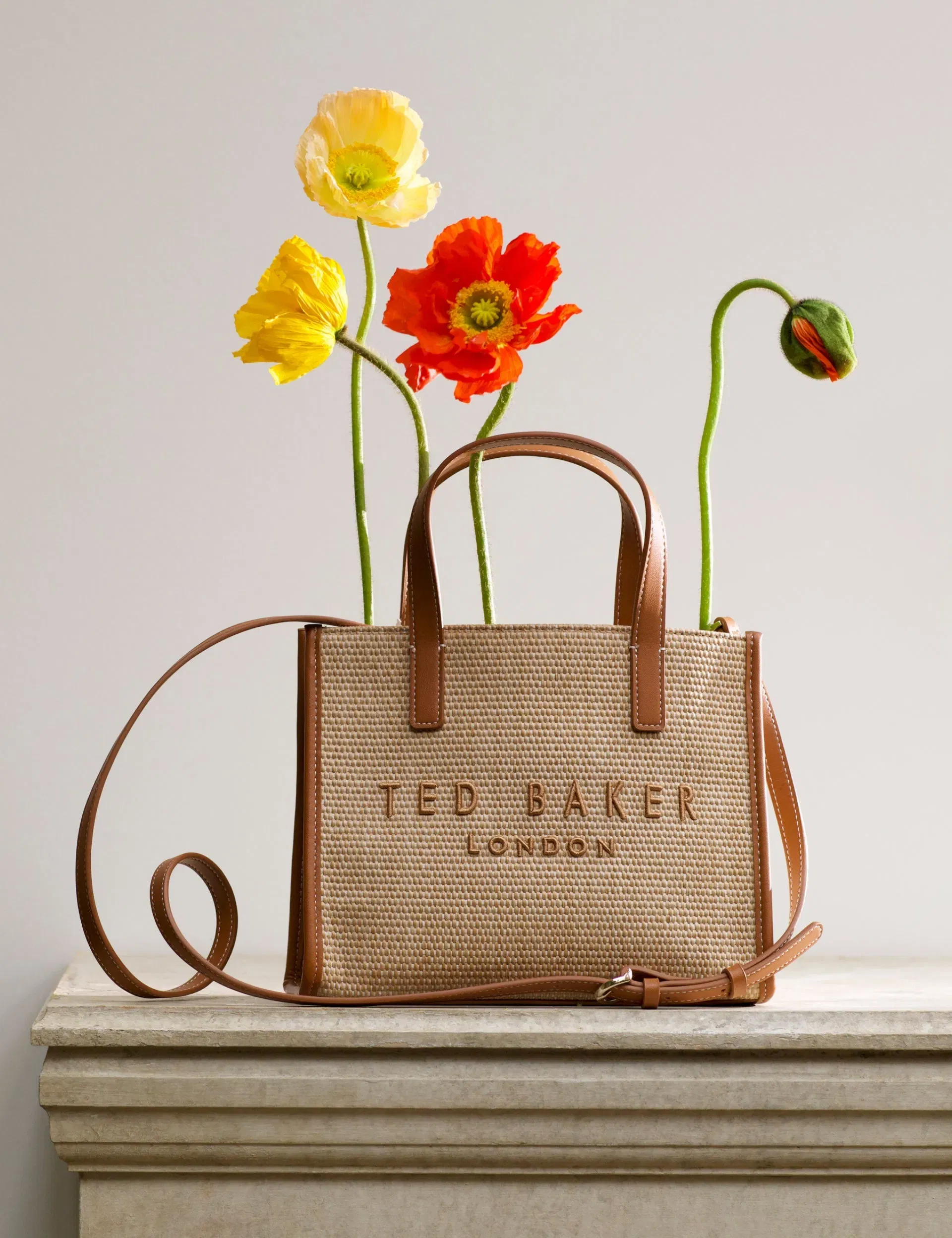 Ted Baker Paolina Raffia Pu Trim Small Icon Tote Bag Camel Women's