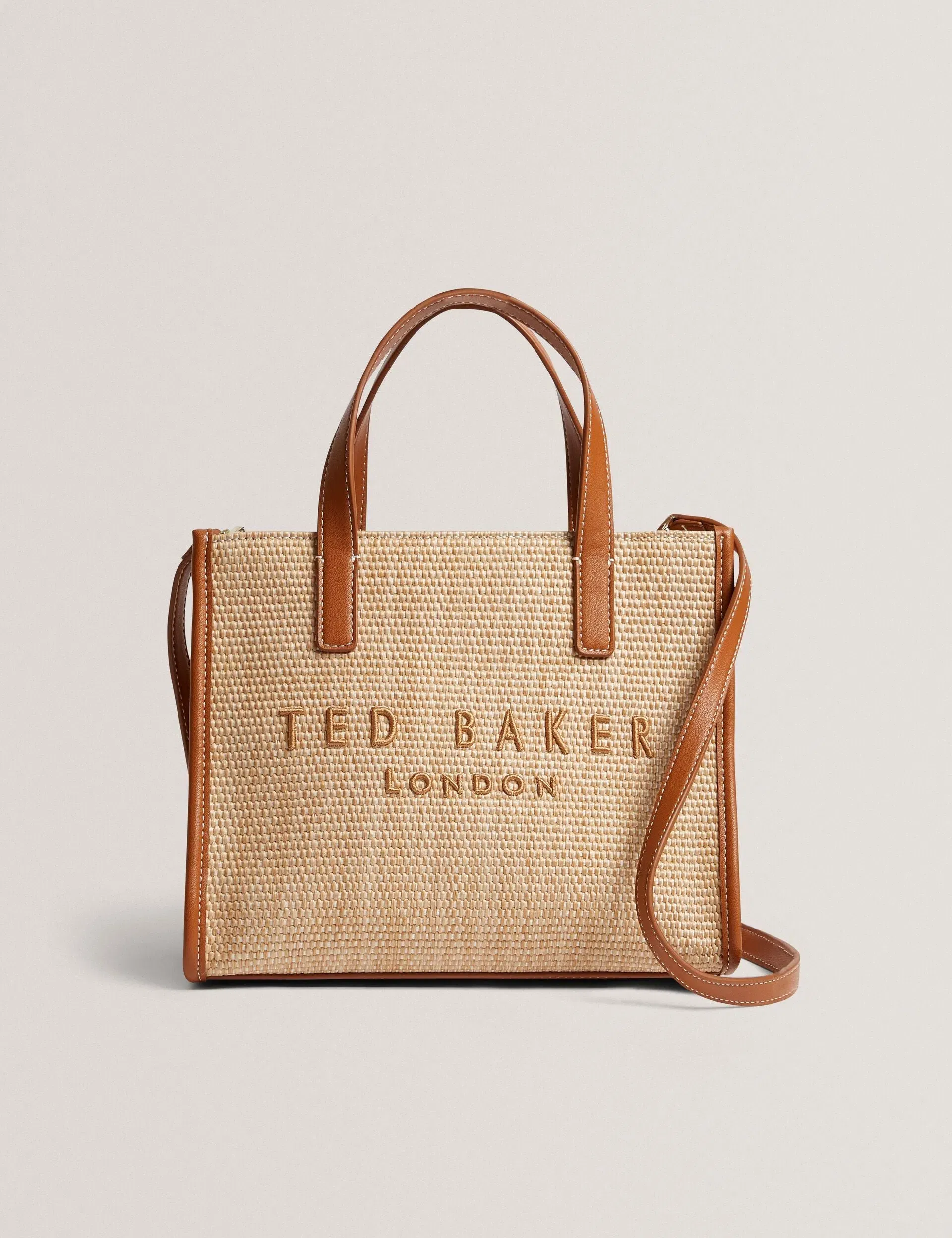 Ted Baker Paolina Raffia Pu Trim Small Icon Tote Bag Camel Women's