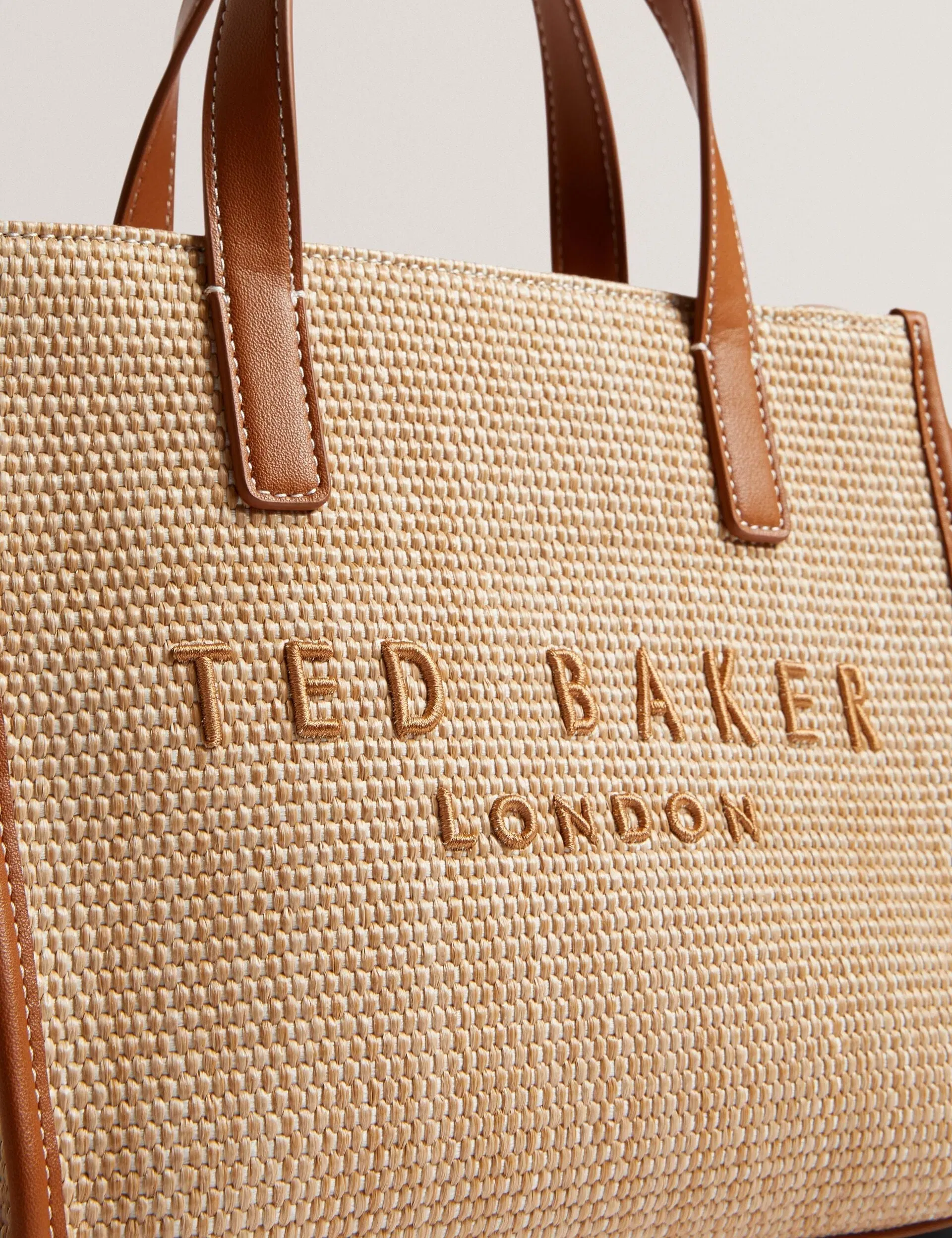 Ted Baker Paolina Raffia Pu Trim Small Icon Tote Bag Camel Women's