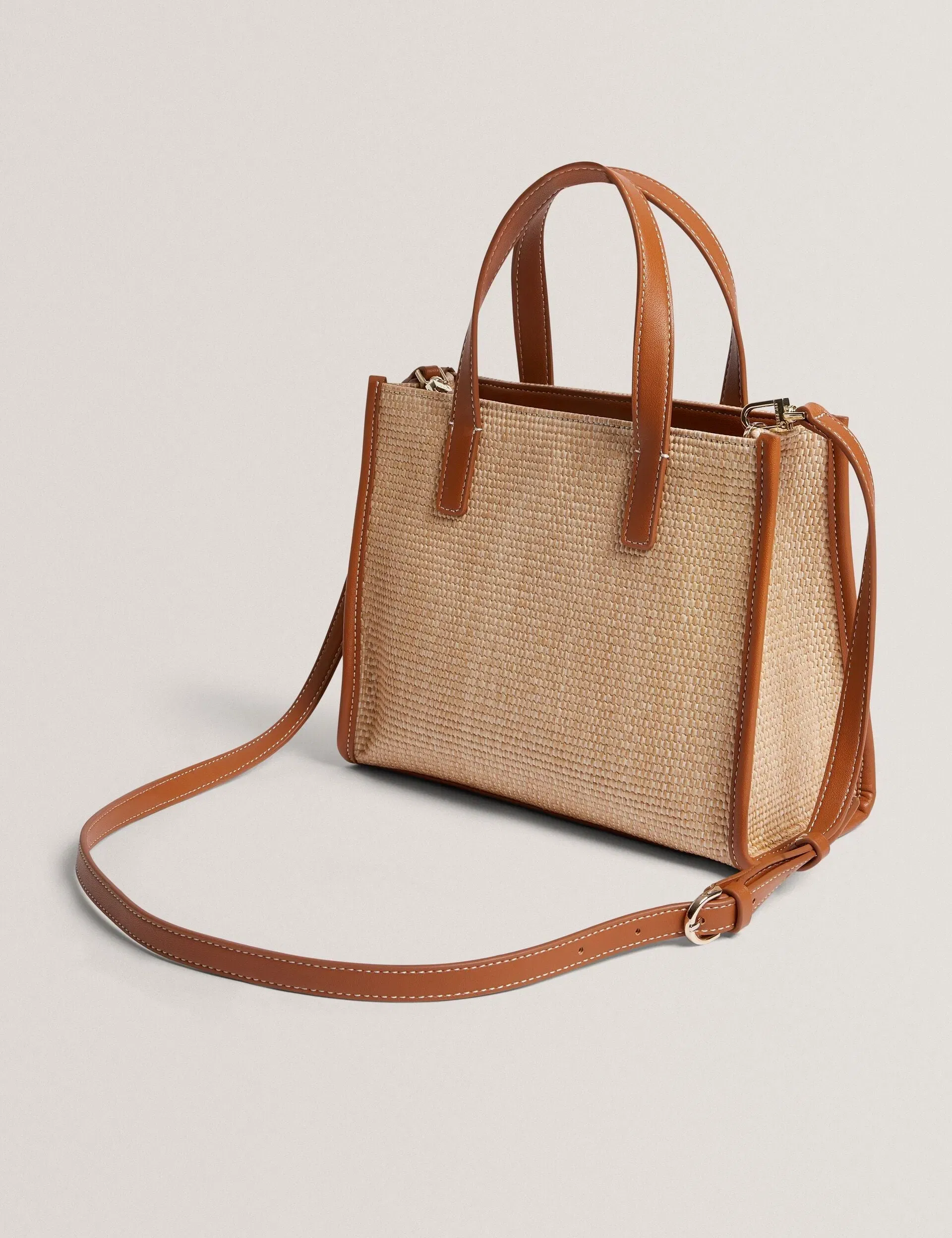 Ted Baker Paolina Raffia Pu Trim Small Icon Tote Bag Camel Women's