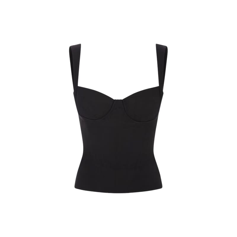 Voyd black structured corset top with wide straps