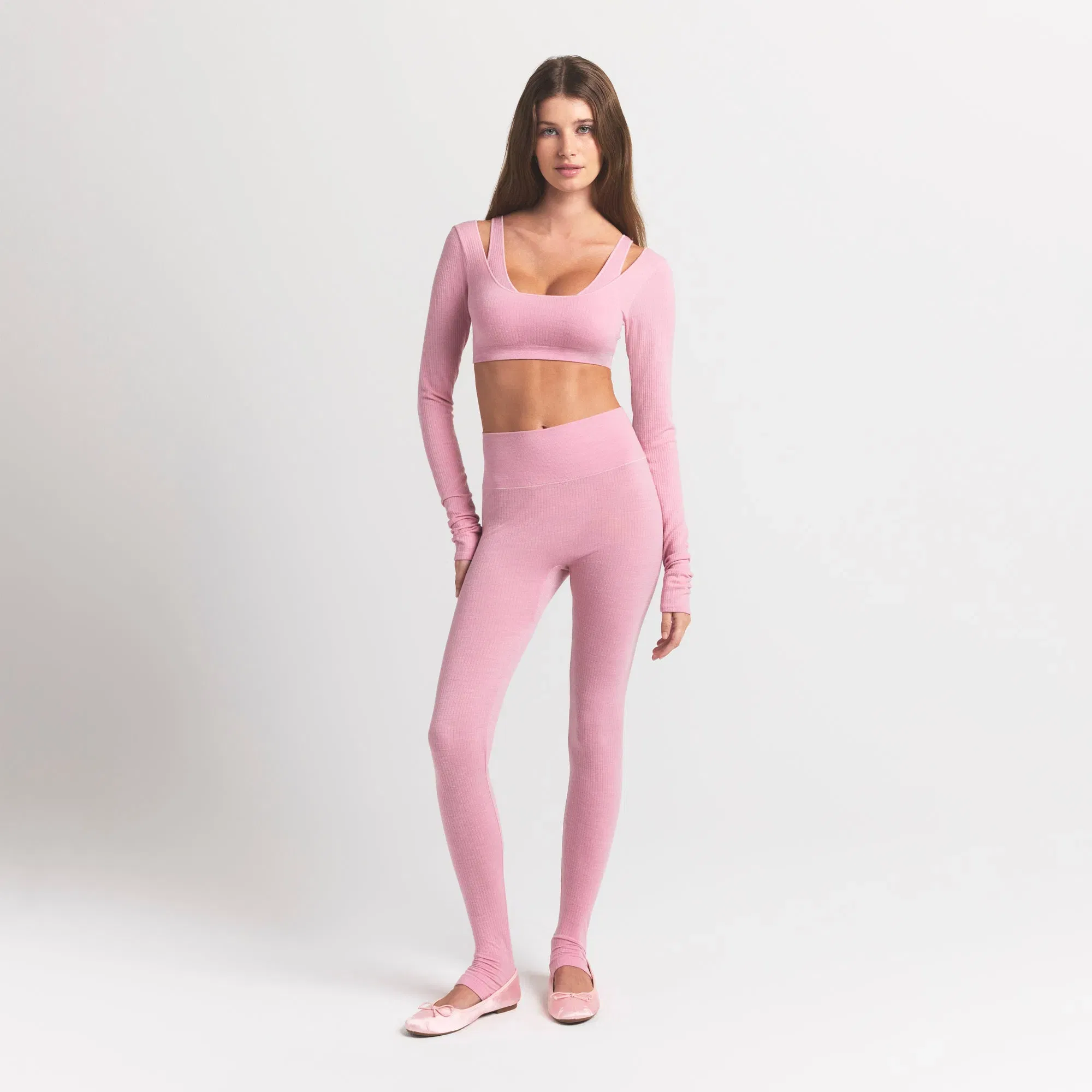 Wool Rib Long Sleeve Super Cropped Top