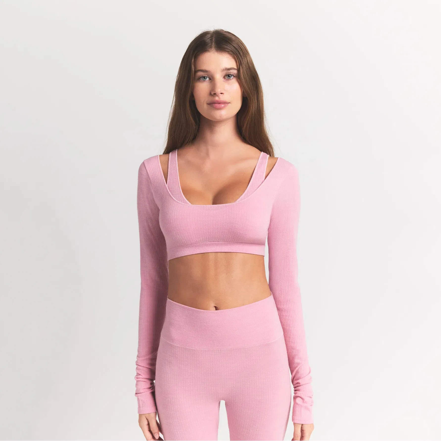 Wool Rib Long Sleeve Super Cropped Top