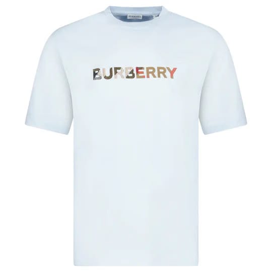 Burberry Check Logo Embroidered T-Shirt Blue